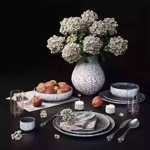 Gray Tableware and Beige Hydrangea