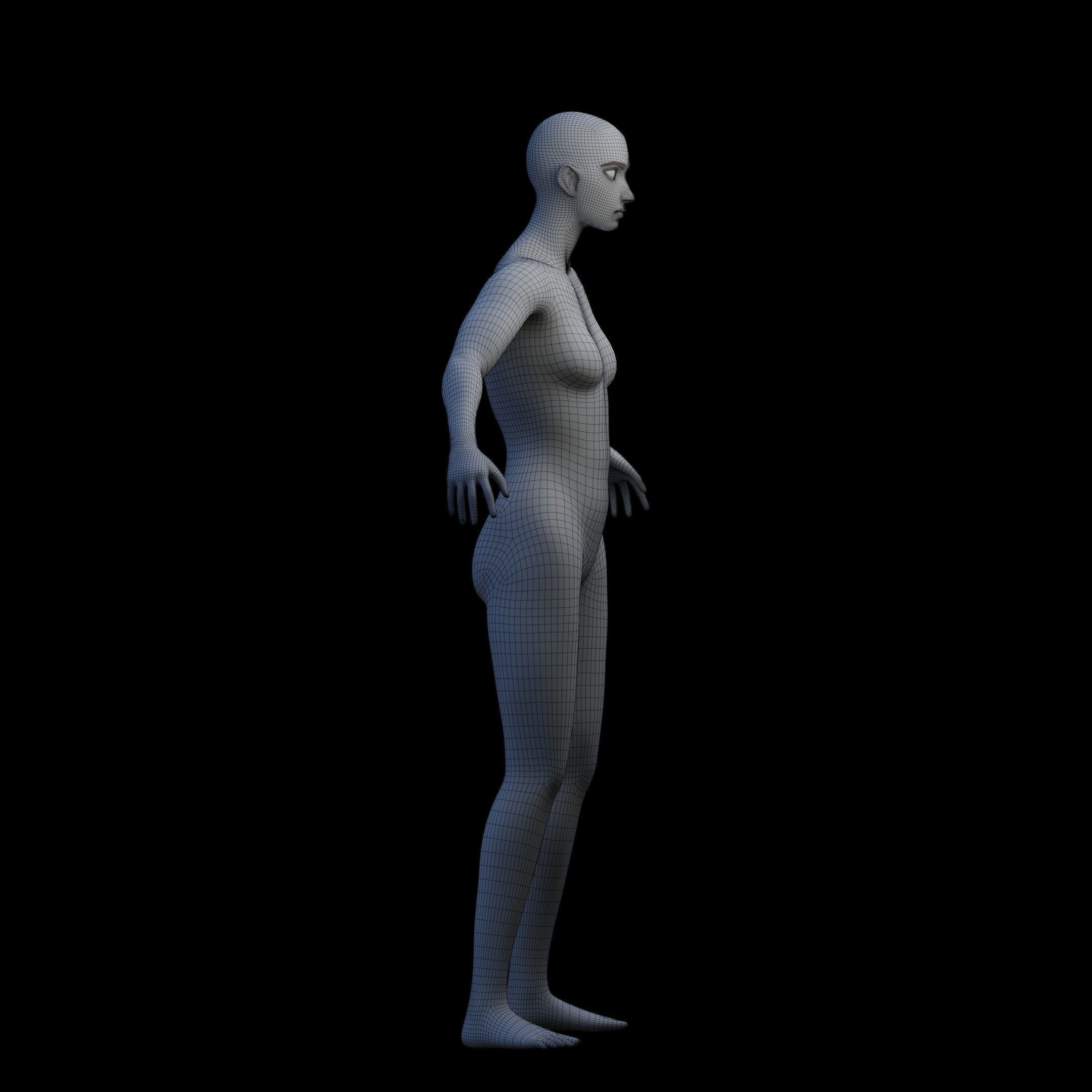 Stylized Female Base Mesh Low-poly 3D model_3