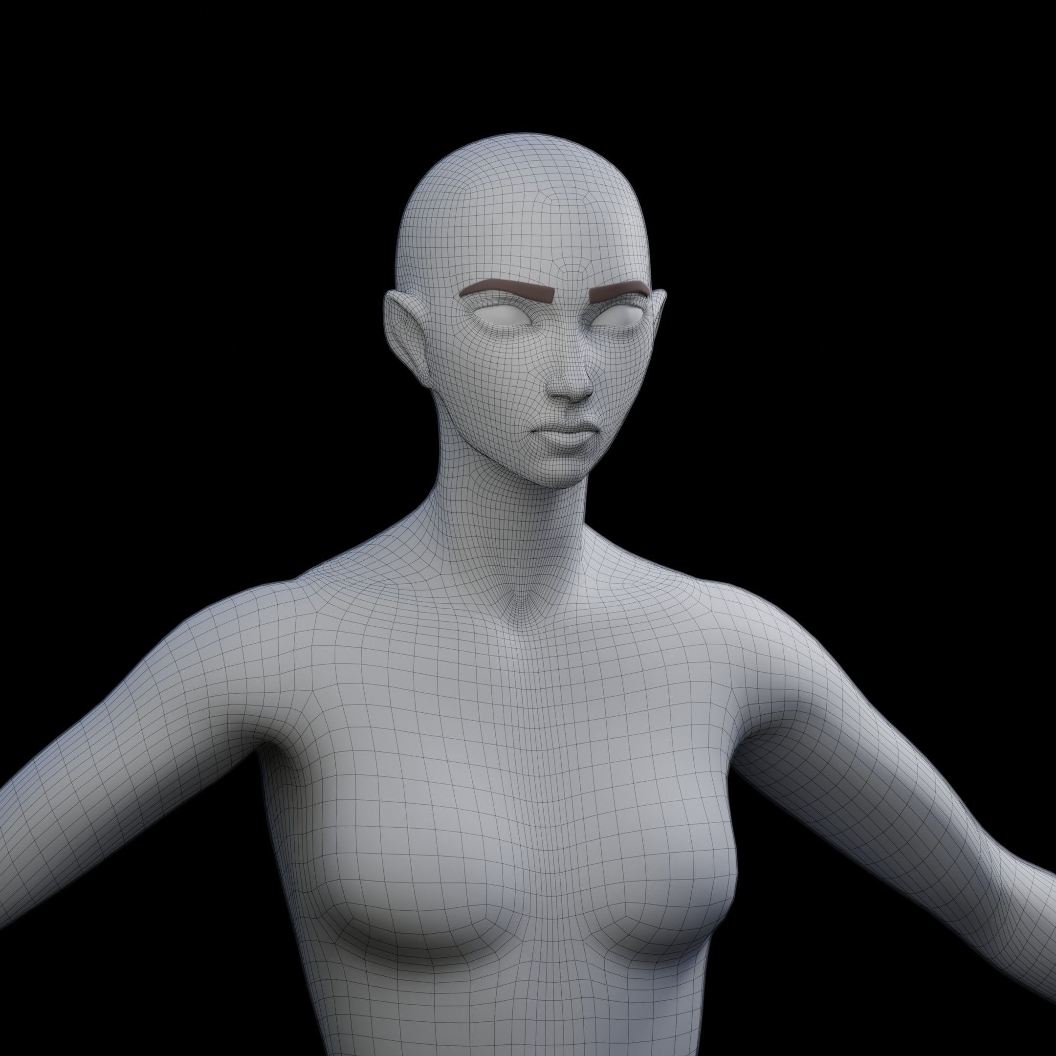 Stylized Female Base Mesh Low-poly 3D model_1