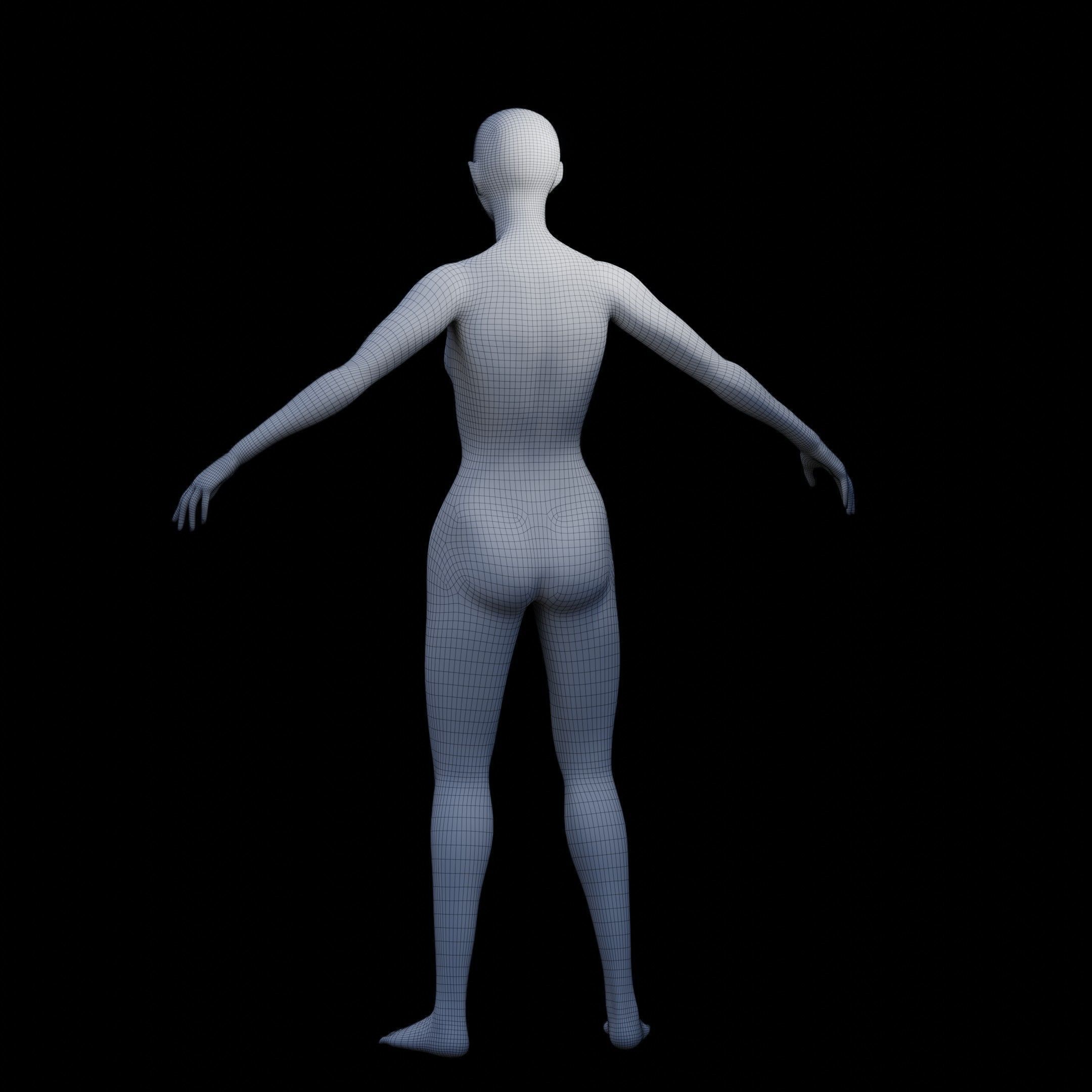 Stylized Female Base Mesh Low-poly 3D model_4