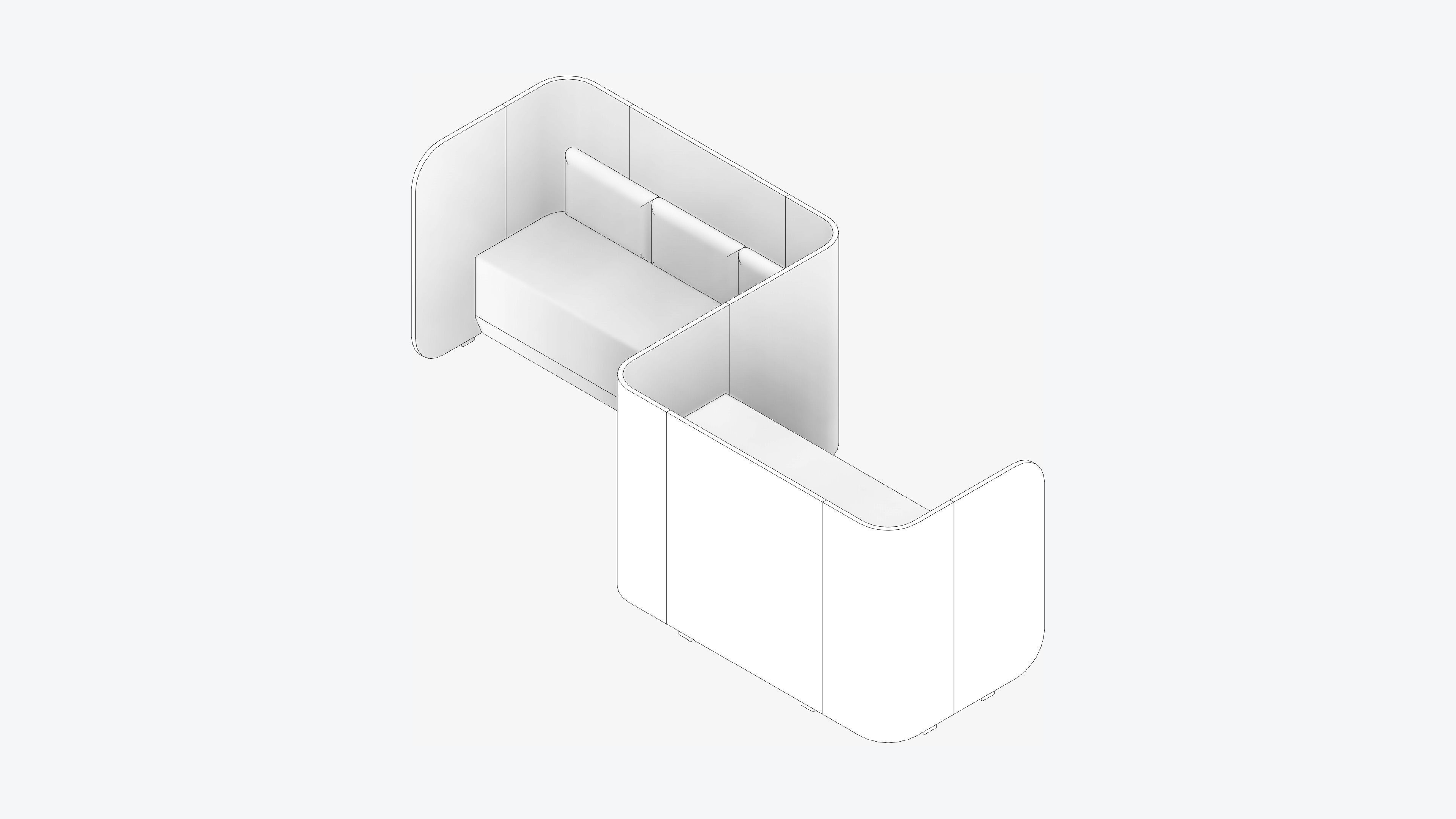 Booth - Simplicity - S Curve - Ottoman Combo Low-poly 3D model_2