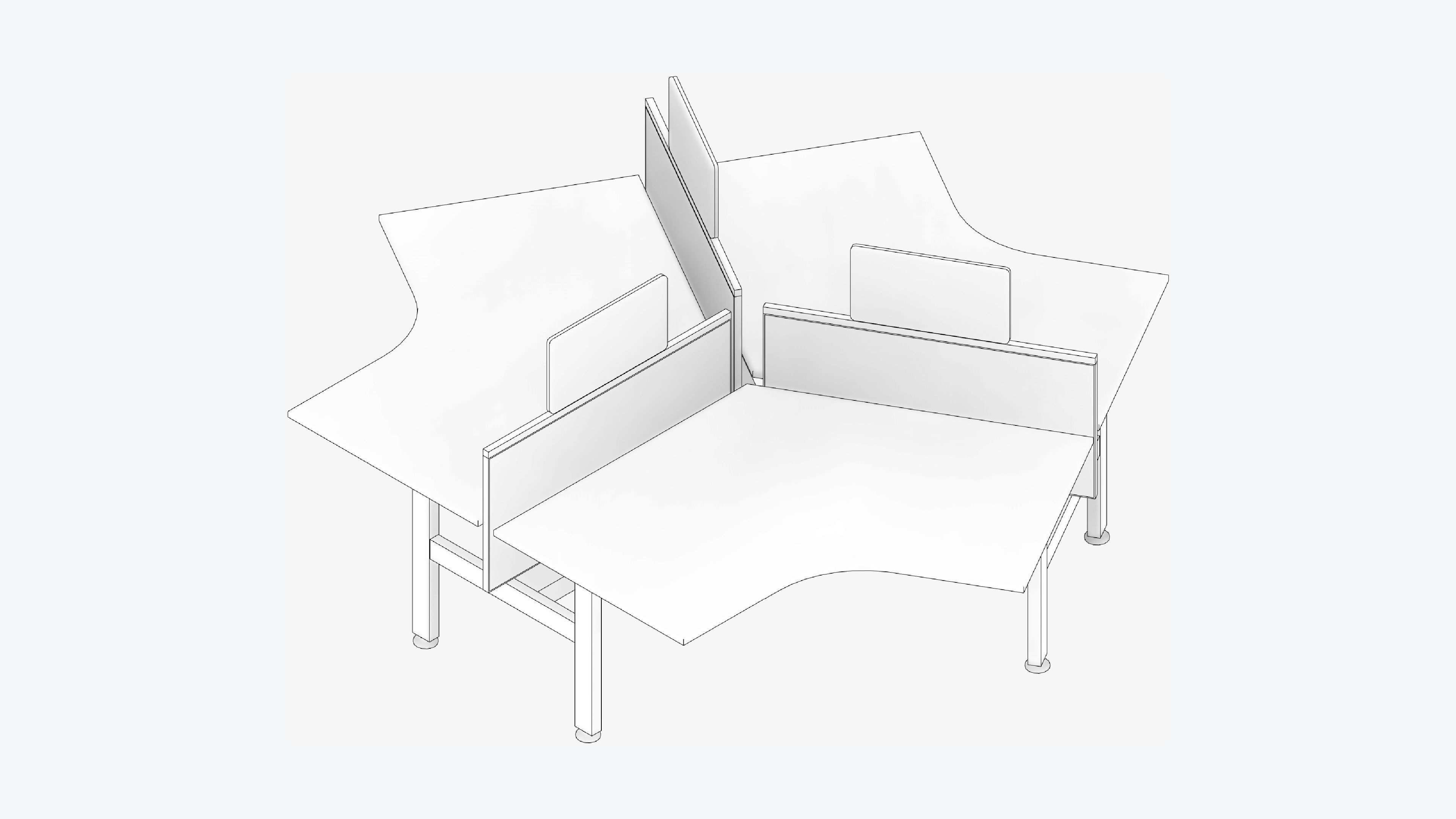 Desk - Cluster - Officetec - Angular - 120 Deg - Fixed Height Low-poly 3D model_2