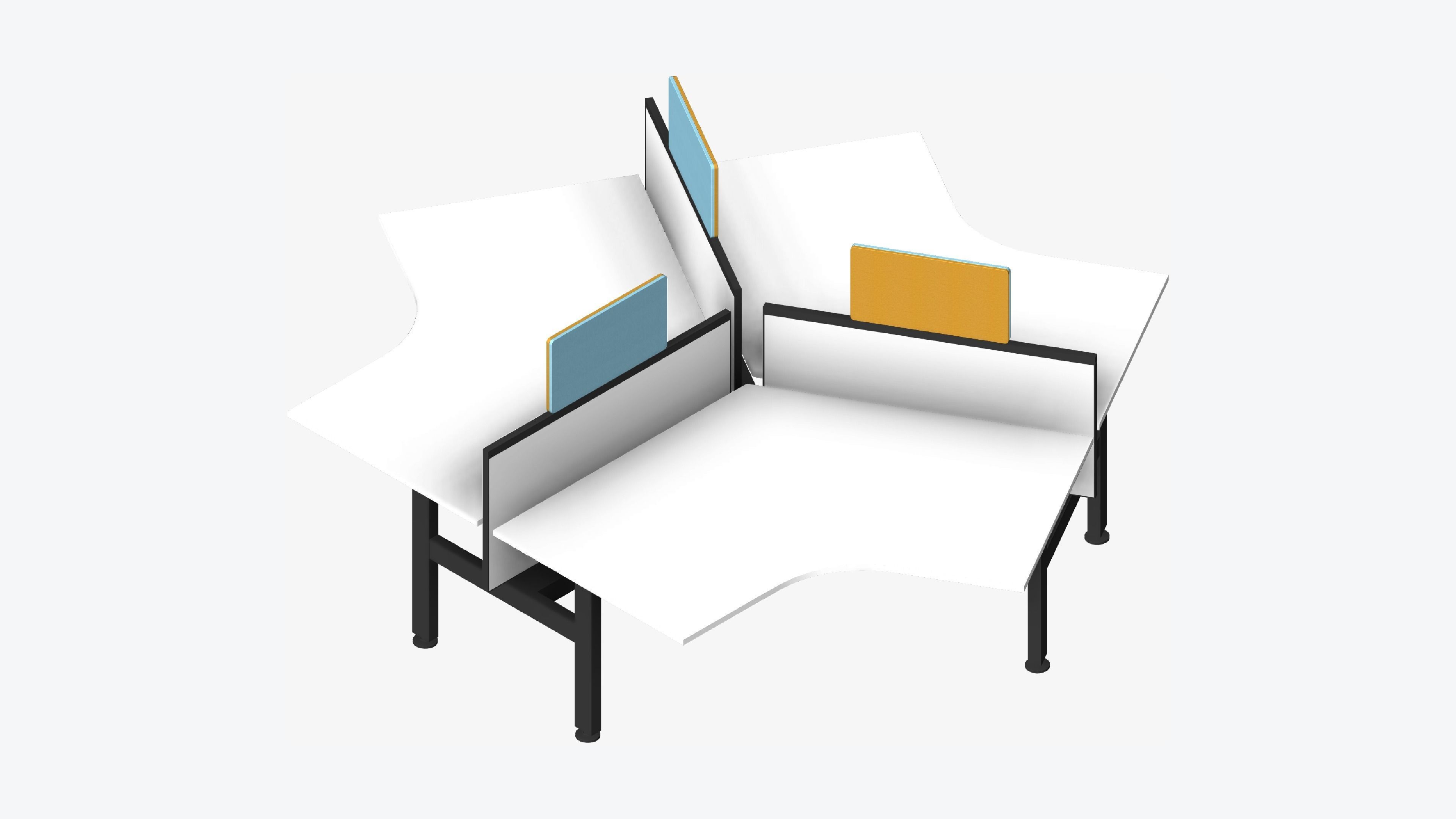 Desk - Cluster - Officetec - Angular - 120 Deg - Fixed Height Low-poly 3D model_6