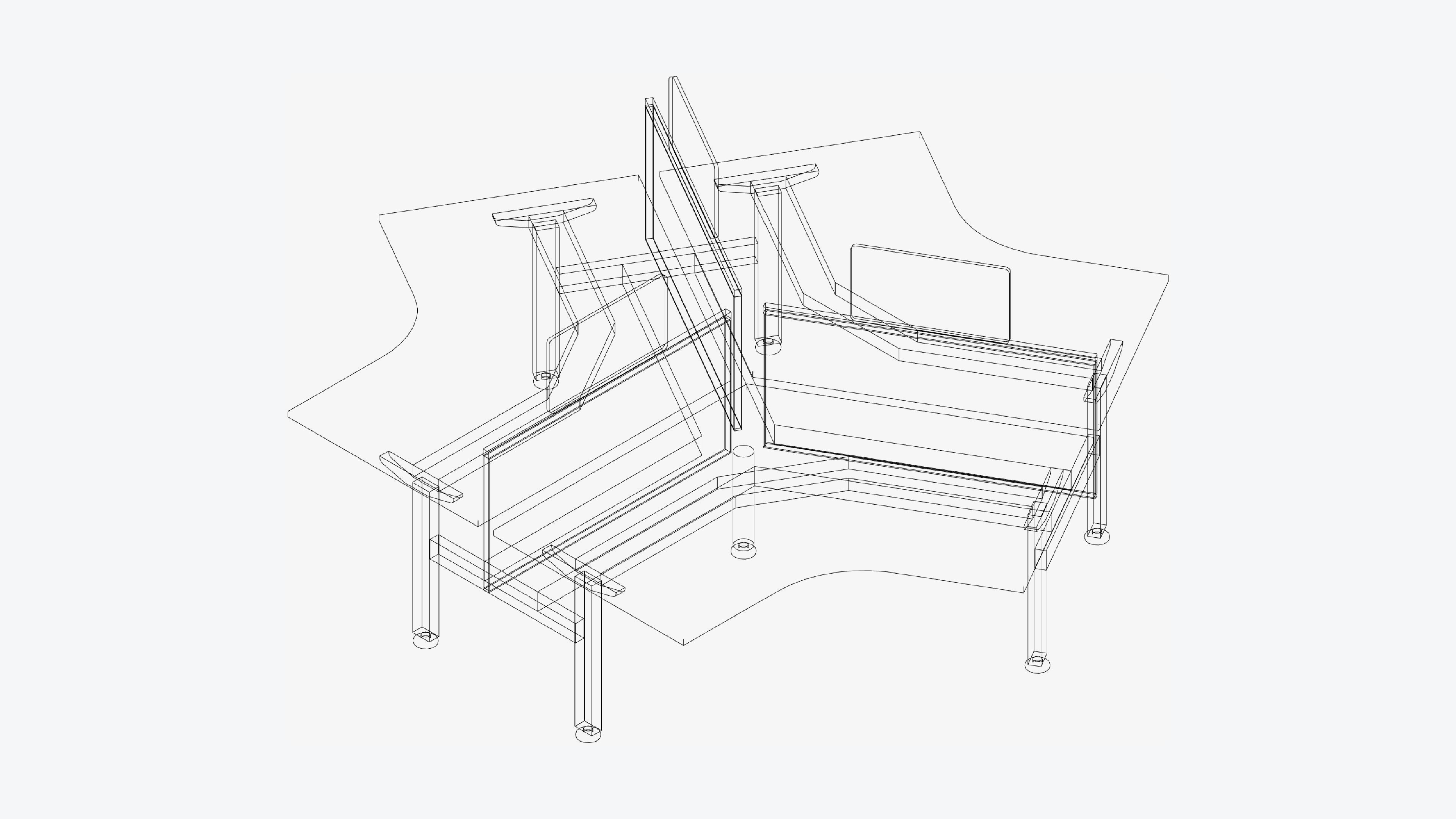 Desk - Cluster - Officetec - Angular - 120 Deg - Fixed Height Low-poly 3D model_3