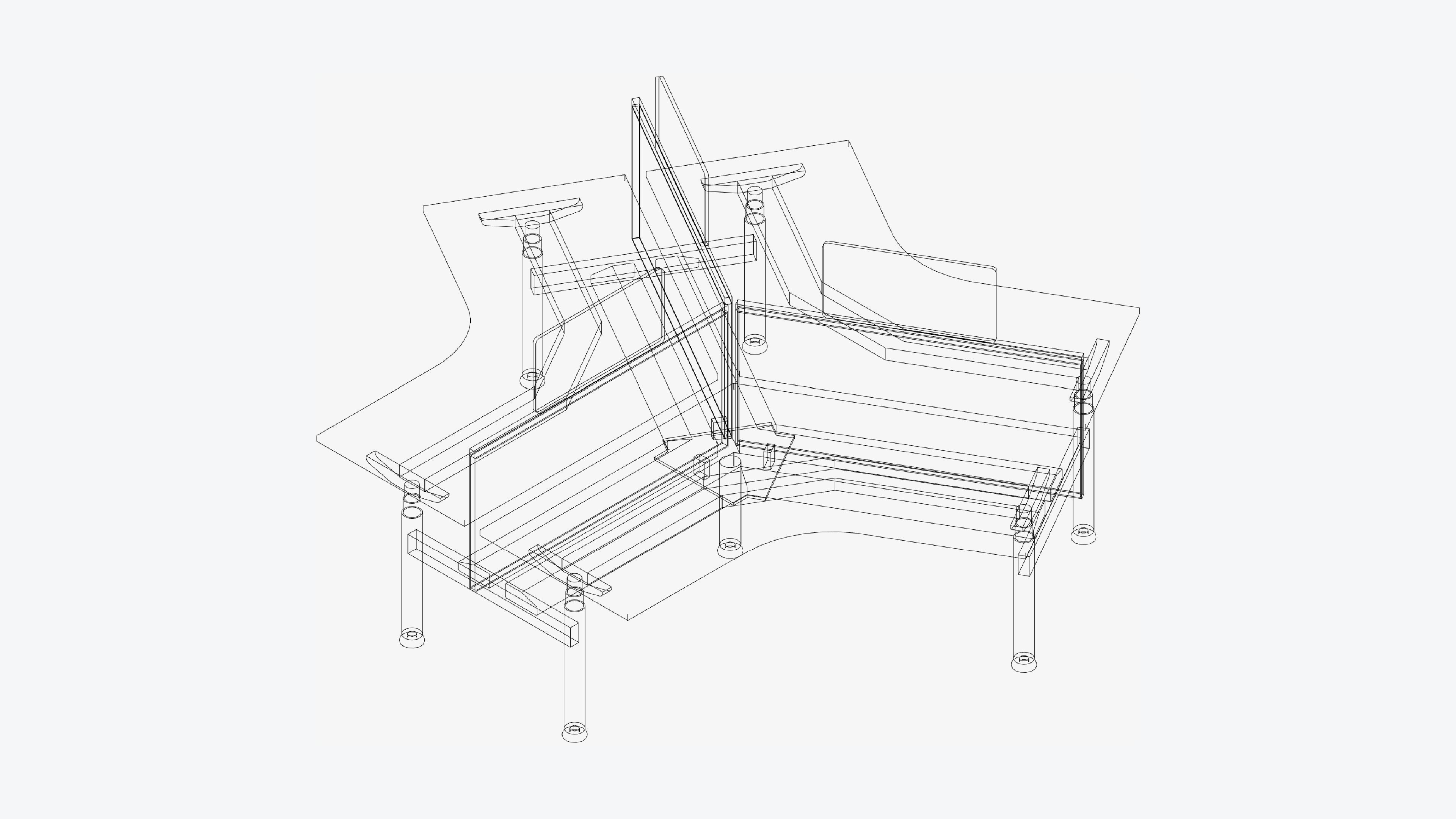 Desk - Cluster - Officetec - Modela - 120 Deg - Adjustable Low-poly 3D model_3