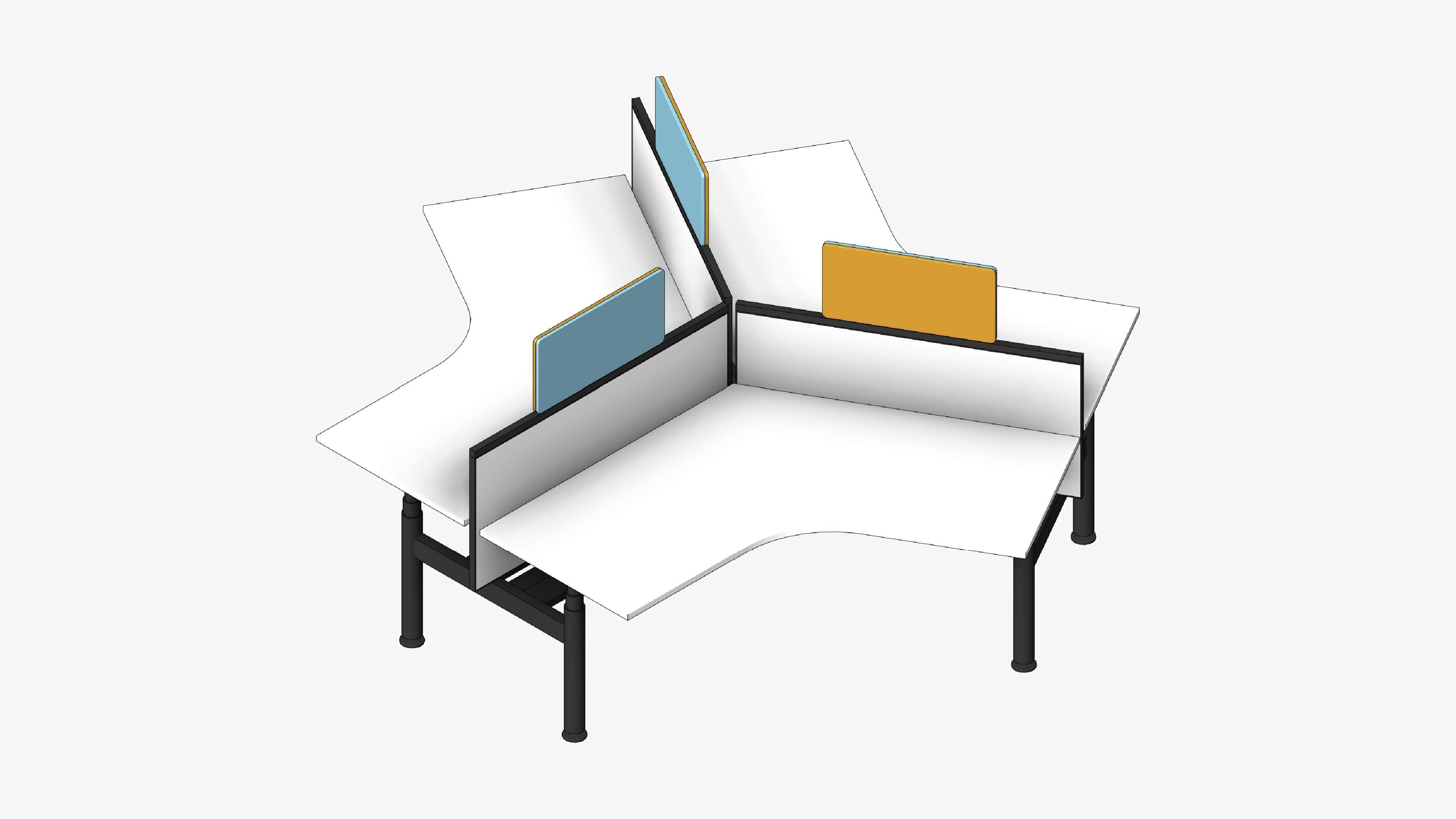 Desk - Cluster - Officetec - Modela - 120 Deg - Adjustable Low-poly 3D model_1
