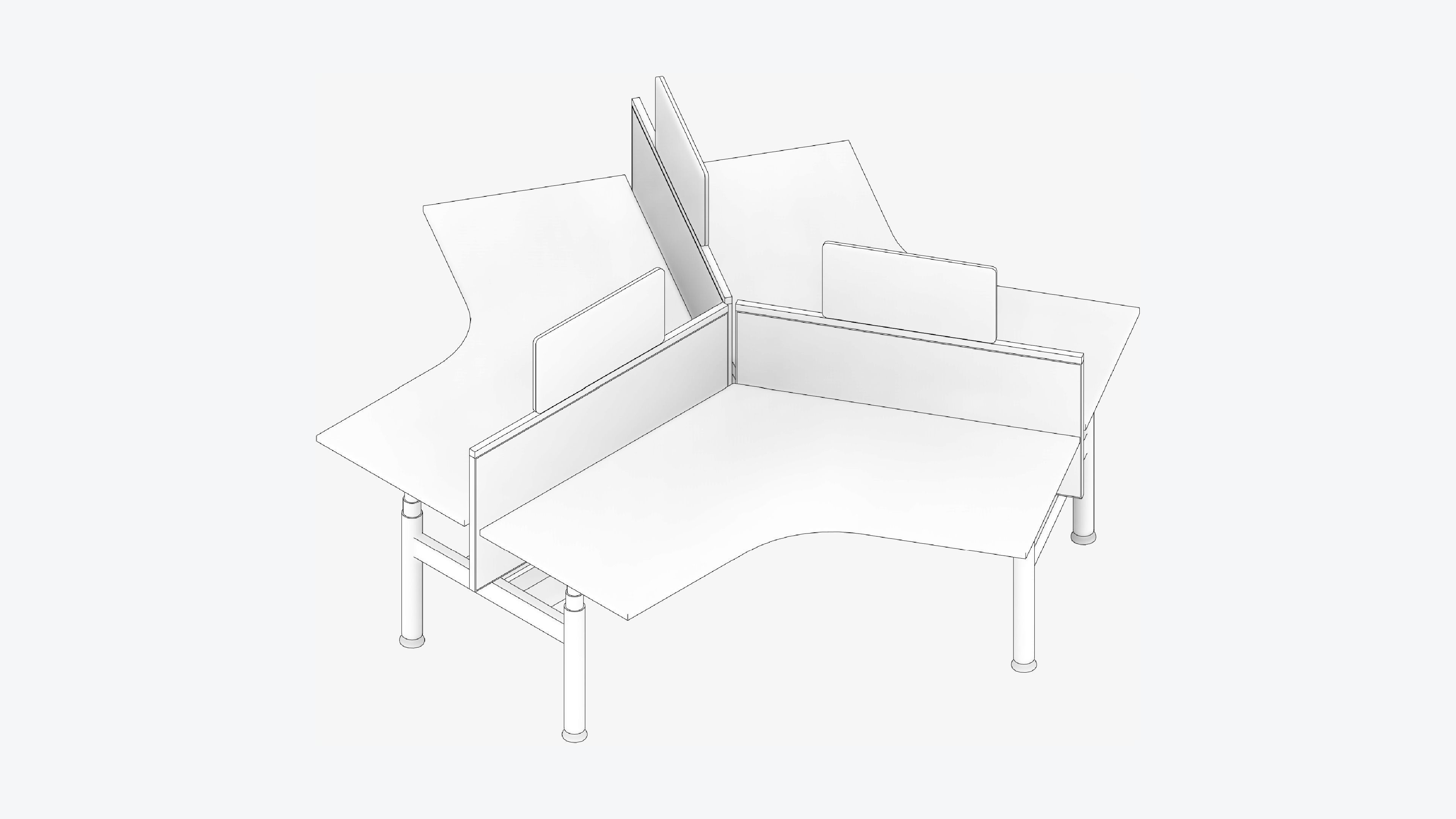 Desk - Cluster - Officetec - Modela - 120 Deg - Adjustable Low-poly 3D model_2