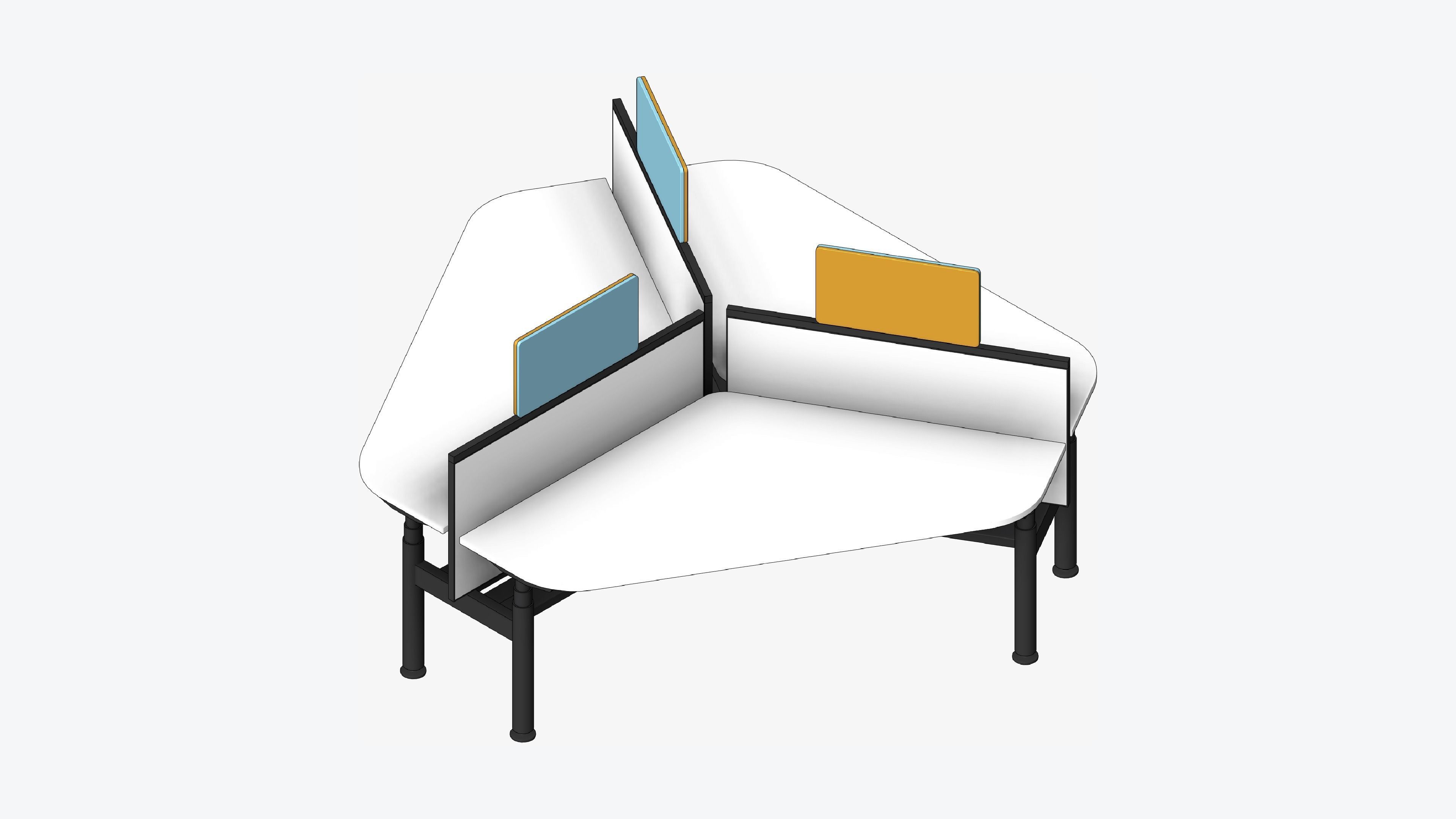 Desk - Cluster - Officetec - Modela - 120 Deg - Triangle Low-poly 3D model_1