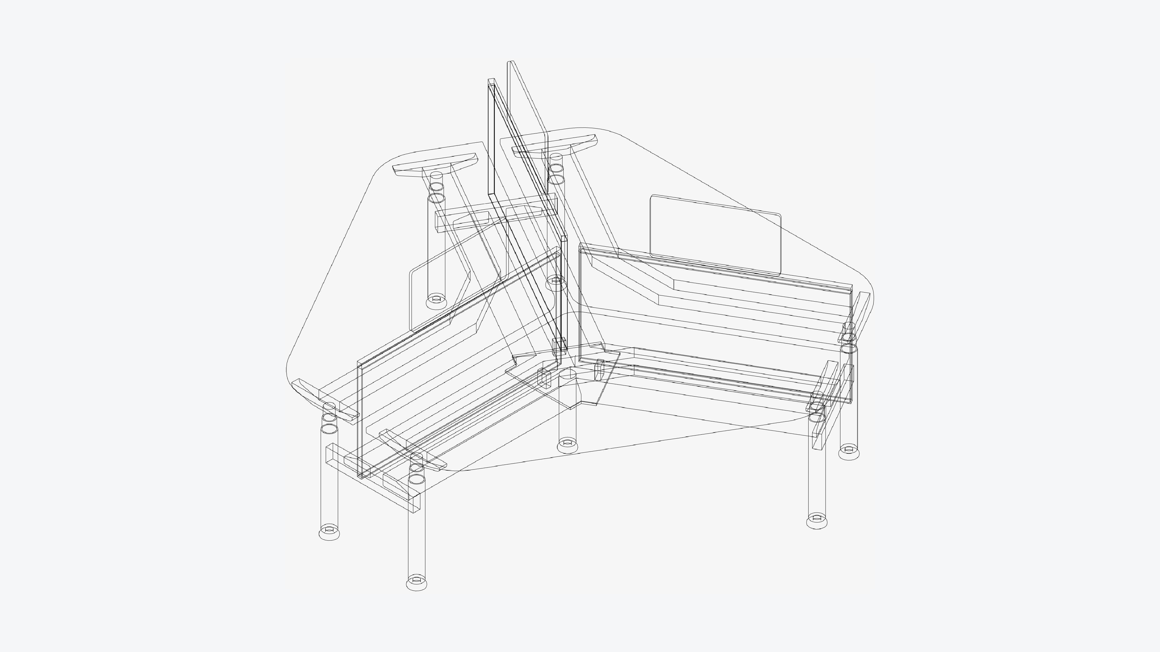 Desk - Cluster - Officetec - Modela - 120 Deg - Triangle Low-poly 3D model_3