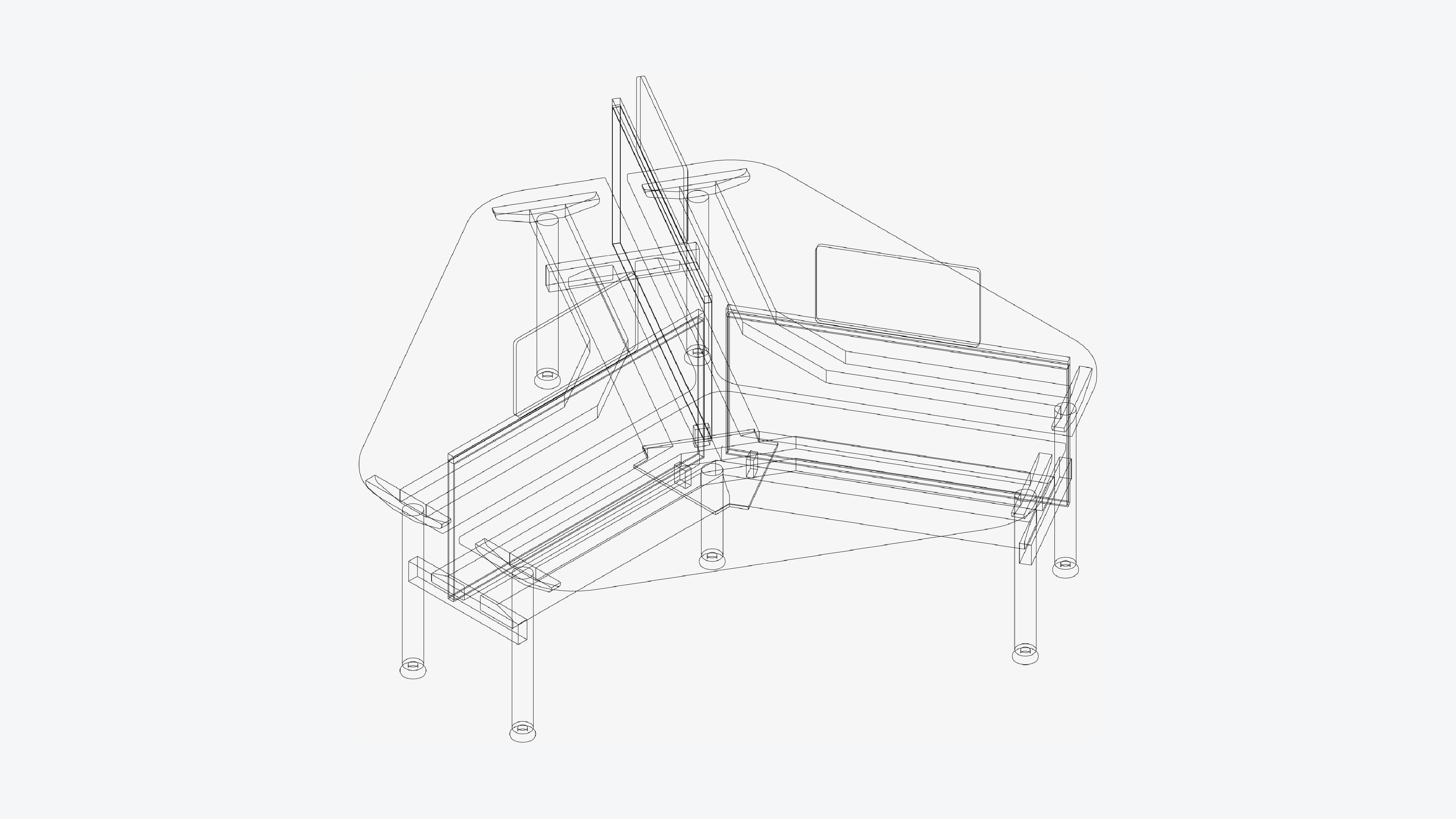 Desk - Cluster - Officetec - Modela - 120 Deg - Triangle Low-poly 3D model_3