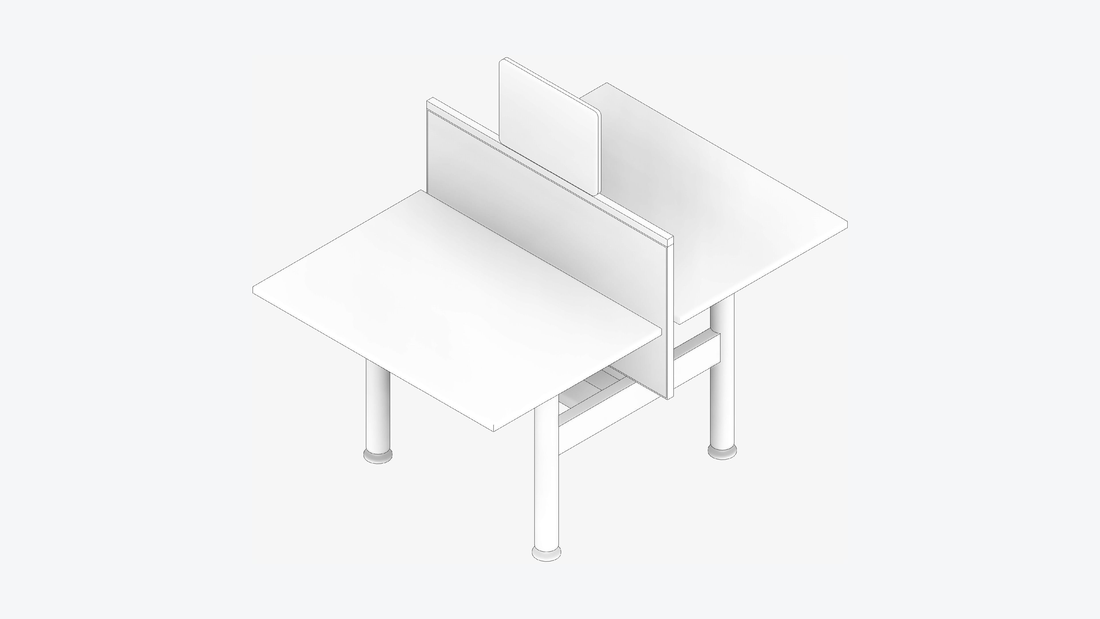Desk - Double - Officetec - Modela - Linear - Fixed Height Low-poly 3D model_2