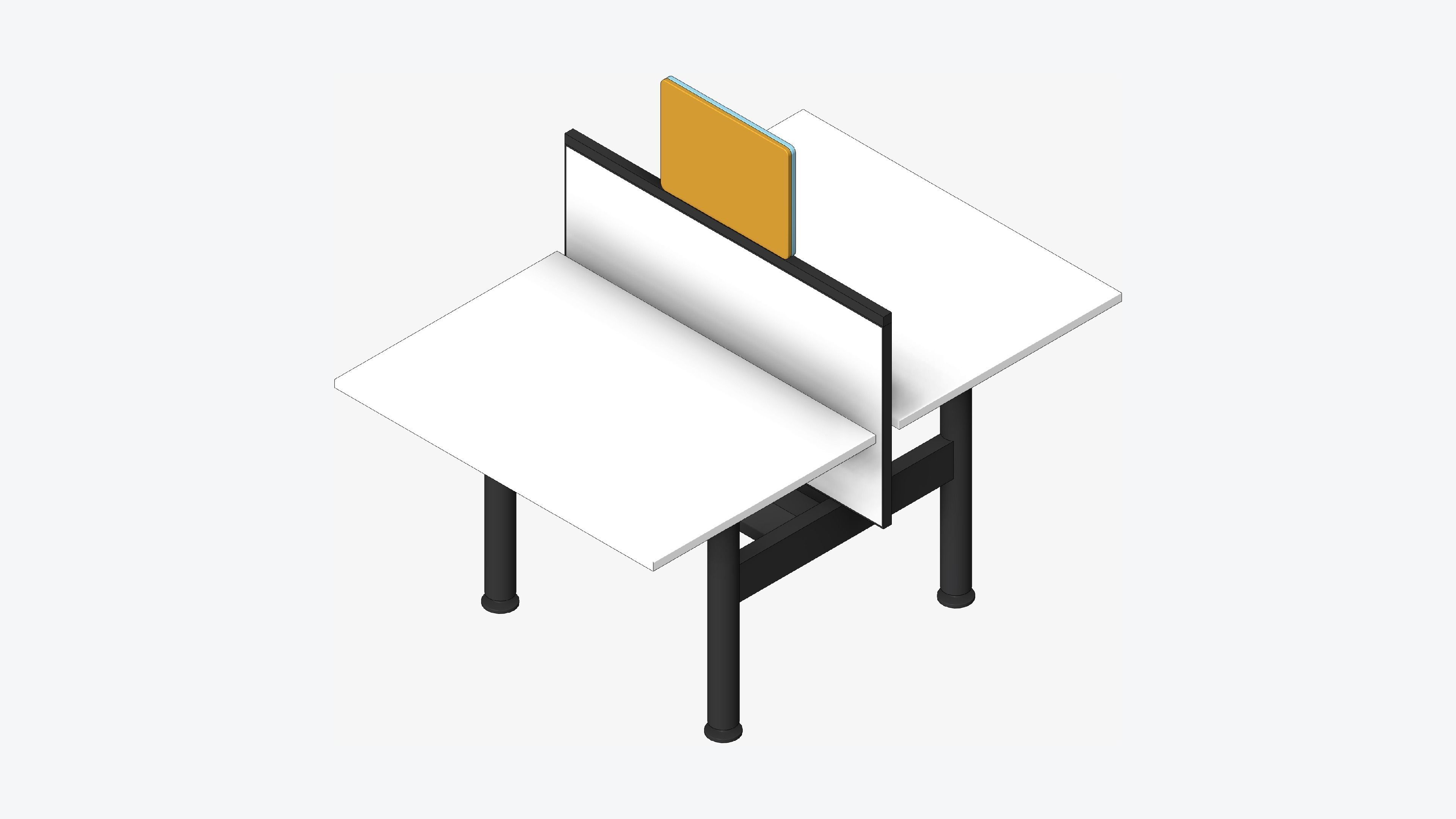 Desk - Double - Officetec - Modela - Linear - Fixed Height Low-poly 3D model_1