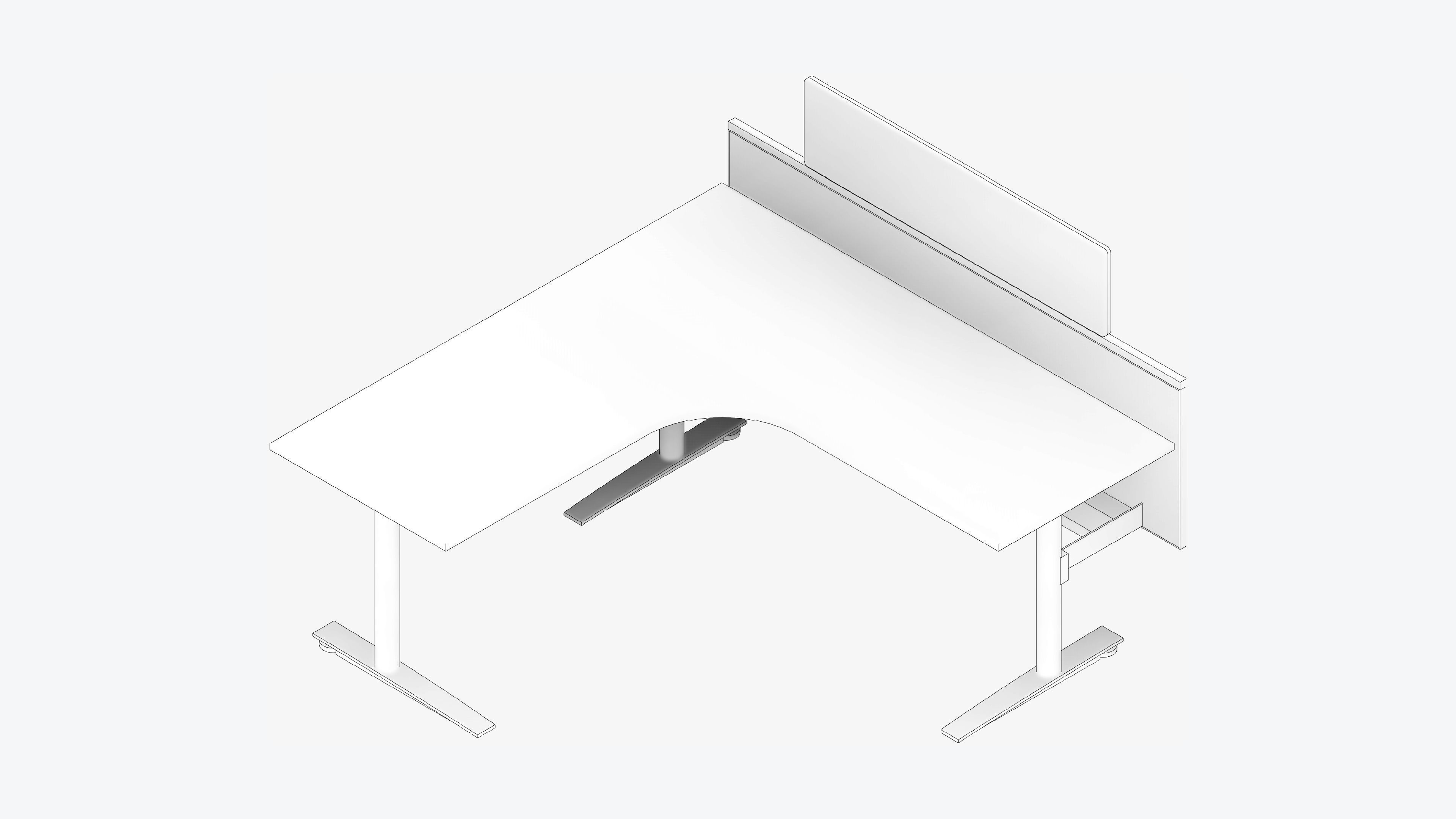 Desk - Single - Officetec - Modela - 90 Deg - Fixed Height Low-poly 3D model_2