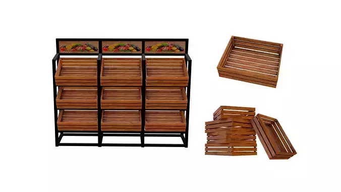Fruit shelf - fruit boxes Low-poly 3D model