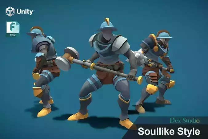 Soullike Style 03 Hammer man  Animations x115 Humanoid Low-poly 3D model
