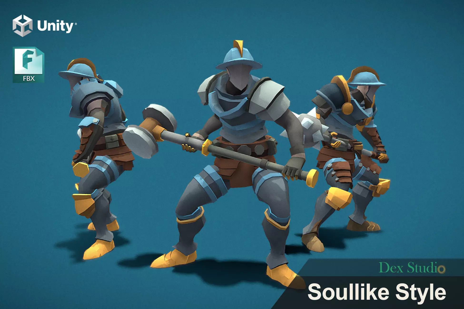 Soullike Style 03 Hammer man  Animations x115 Humanoid Low-poly 3D model_0