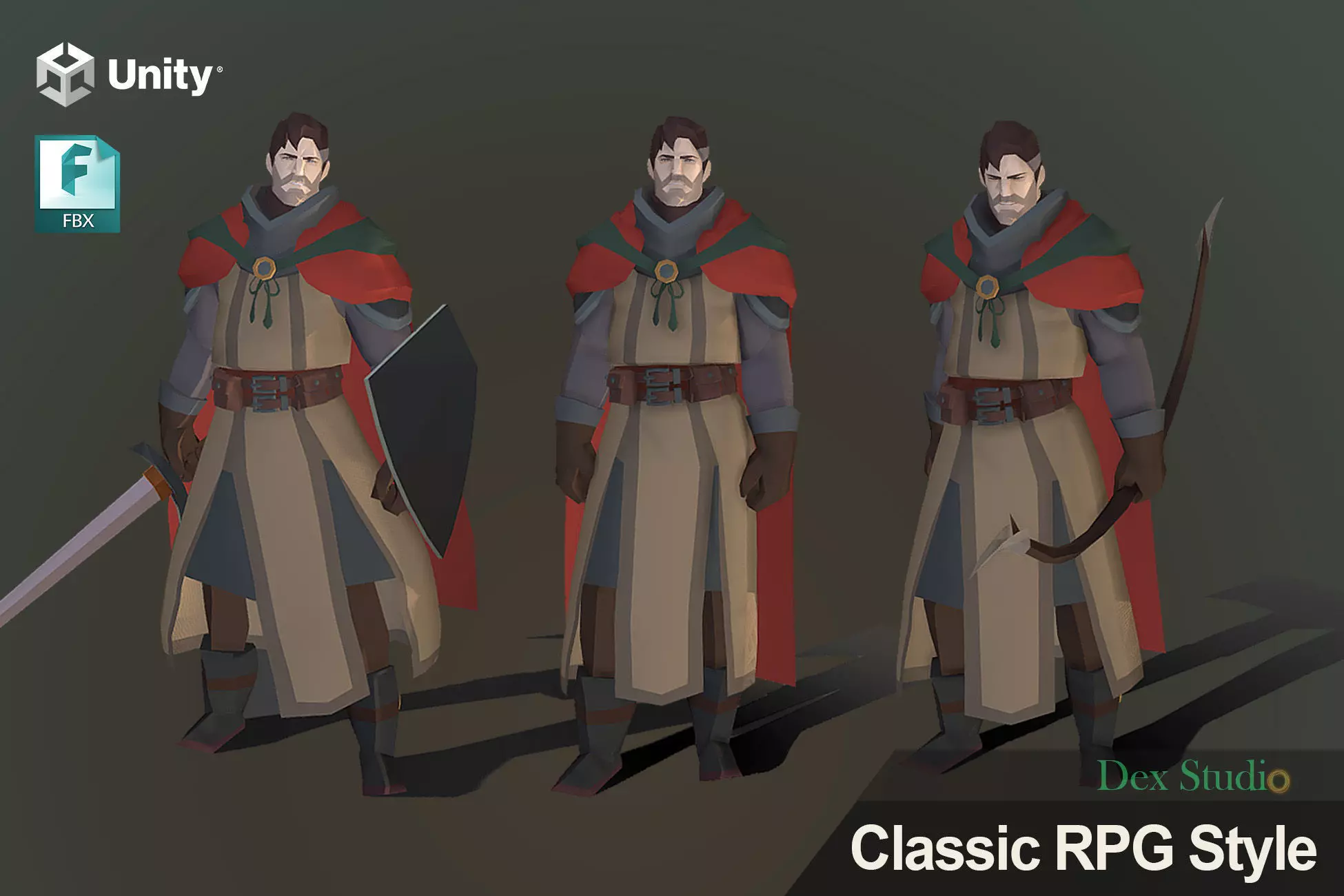 Classic RPG Style 01 Auther Warrior  Archer  Swordman  Low-poly 3D model_0