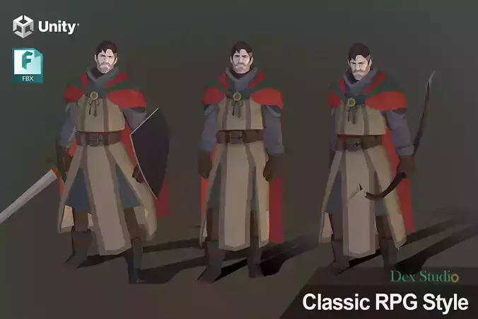 Classic RPG Style 01 Auther Warrior  Archer  Swordman  Low-poly 3D model