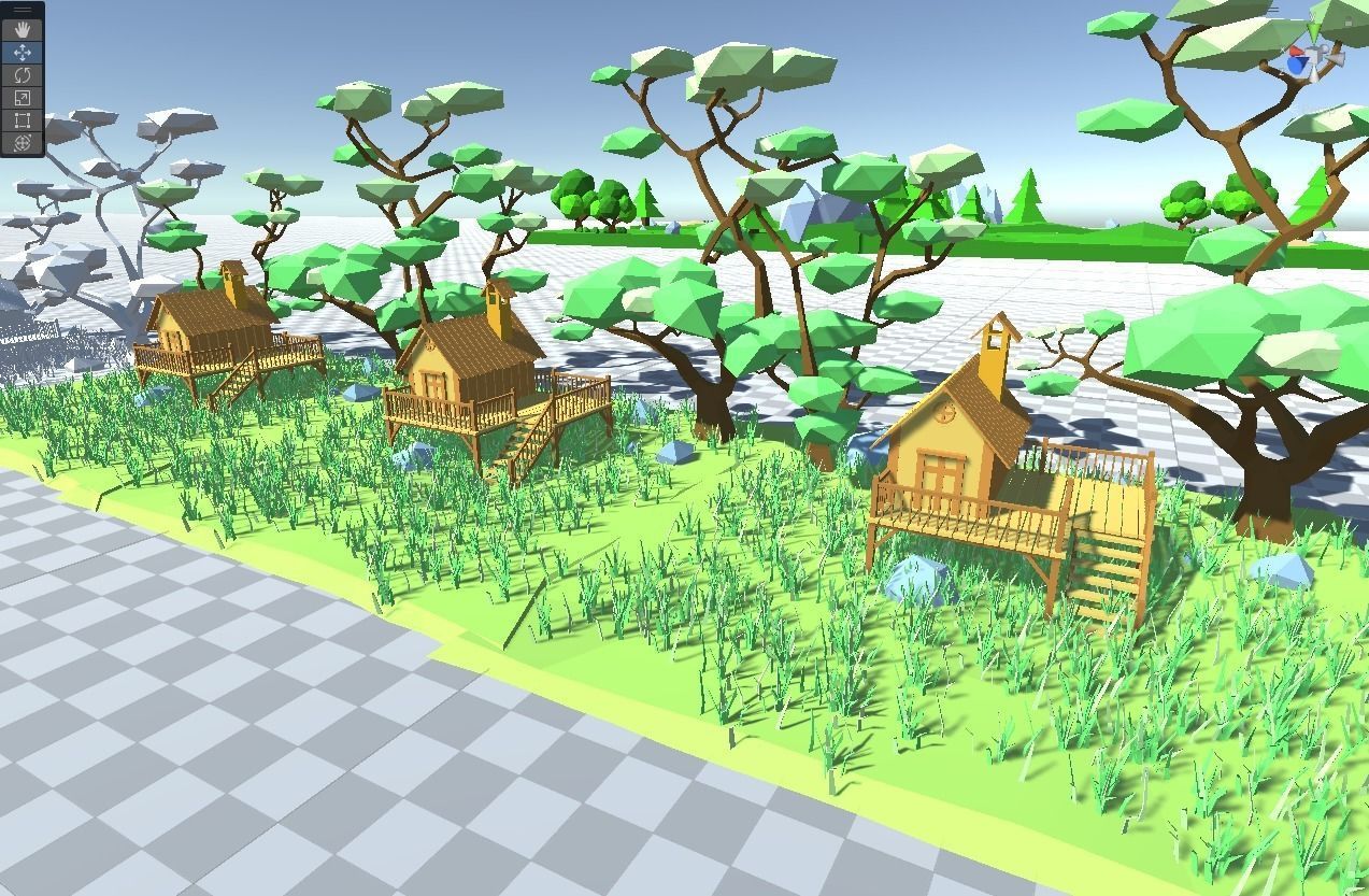 Low Poly House island with and trees Free low-poly 3D model_7