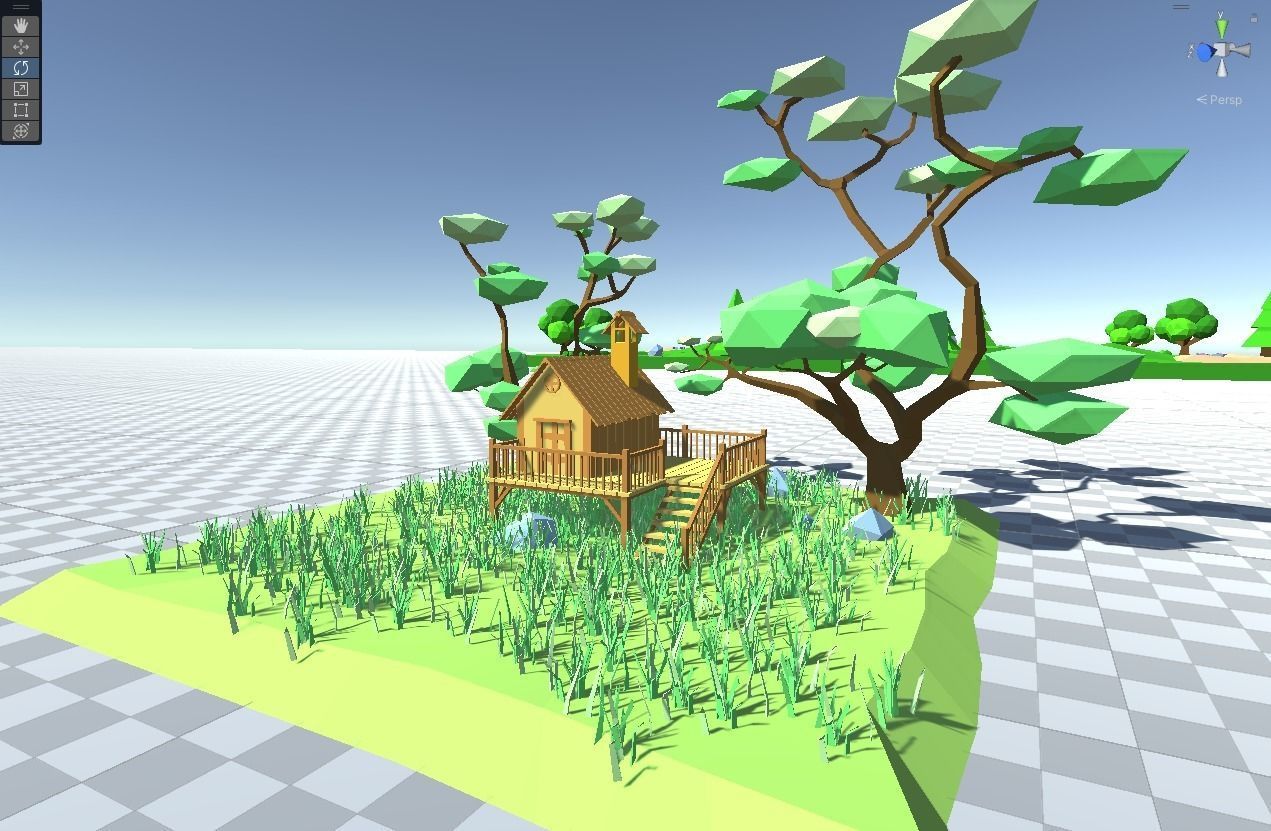Low Poly House island with and trees Free low-poly 3D model_1