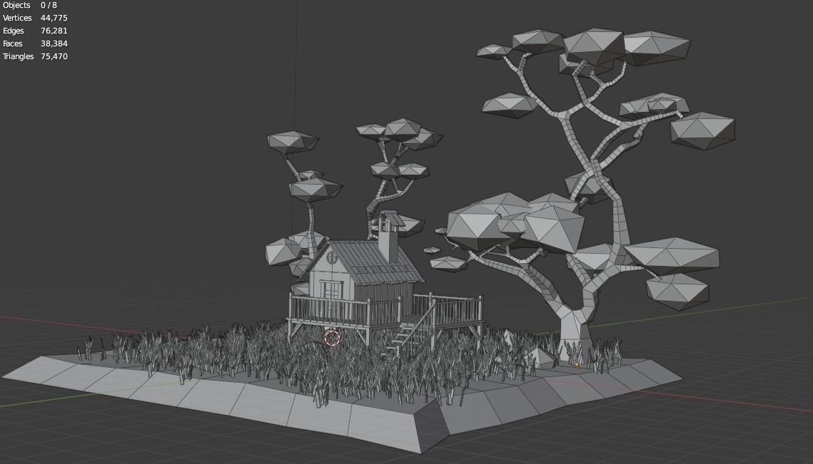 Low Poly House island with and trees Free low-poly 3D model_6