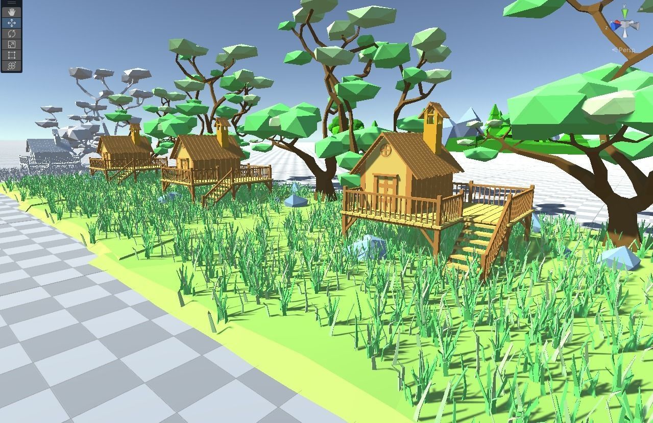 Low Poly House island with and trees Free low-poly 3D model_8