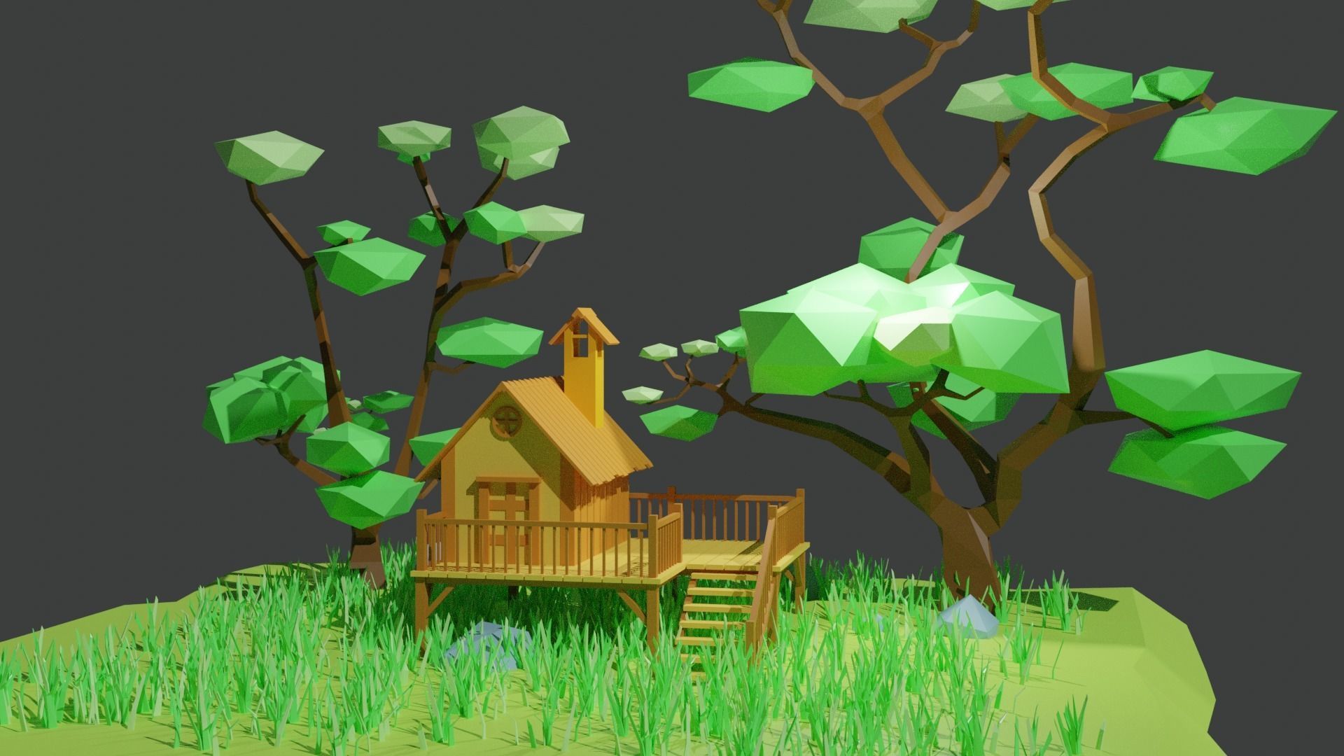 Low Poly House island with and trees Free low-poly 3D model_5