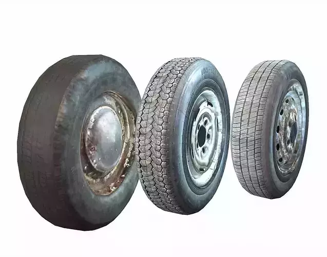 Retro automobile wheels pack da1 Low-poly 3D model