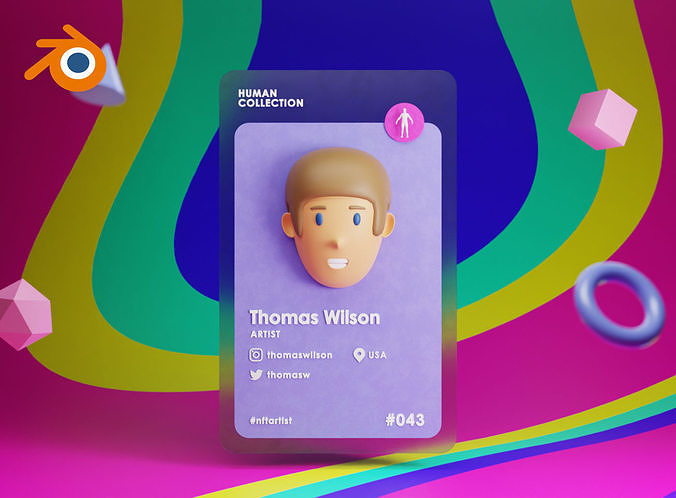 3D NFT Human card template for Blender 3D model