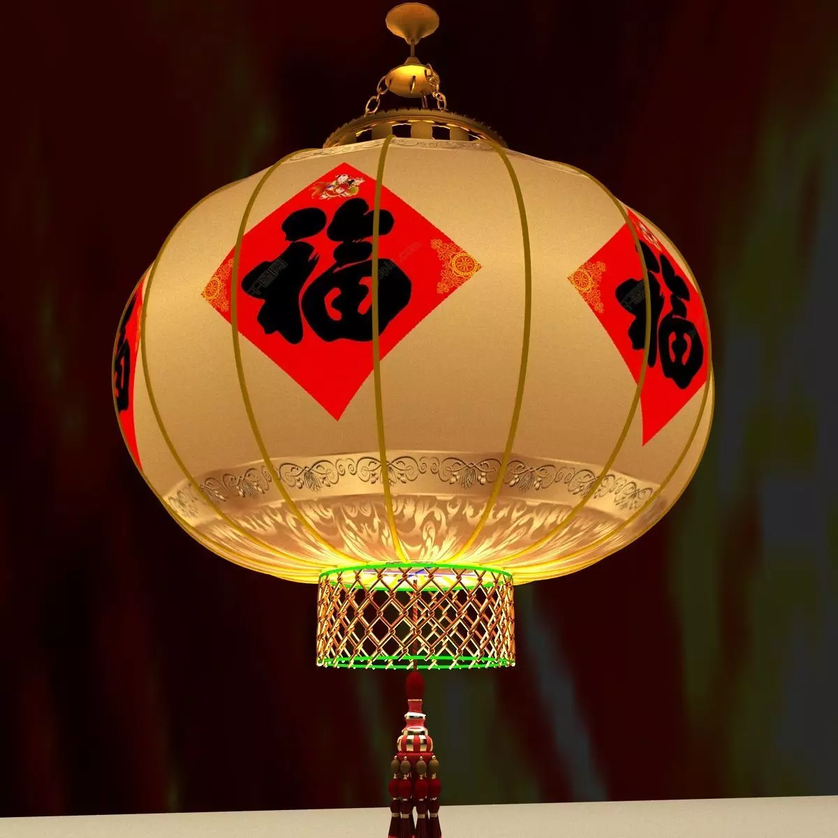 Chinese red lantern 3D model_0