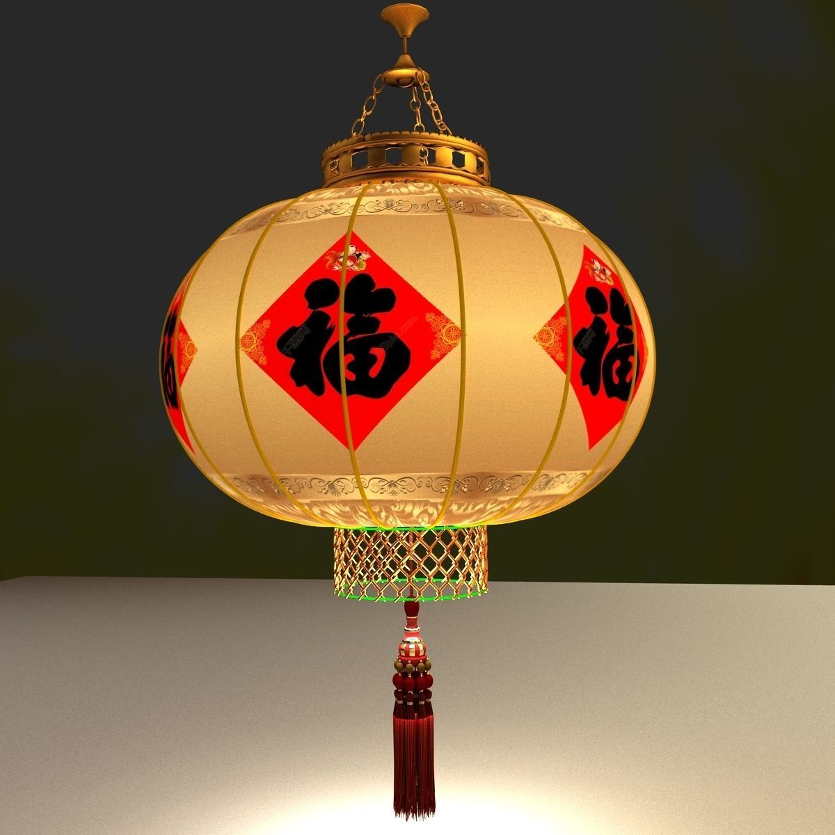 Chinese red lantern 3D model_1