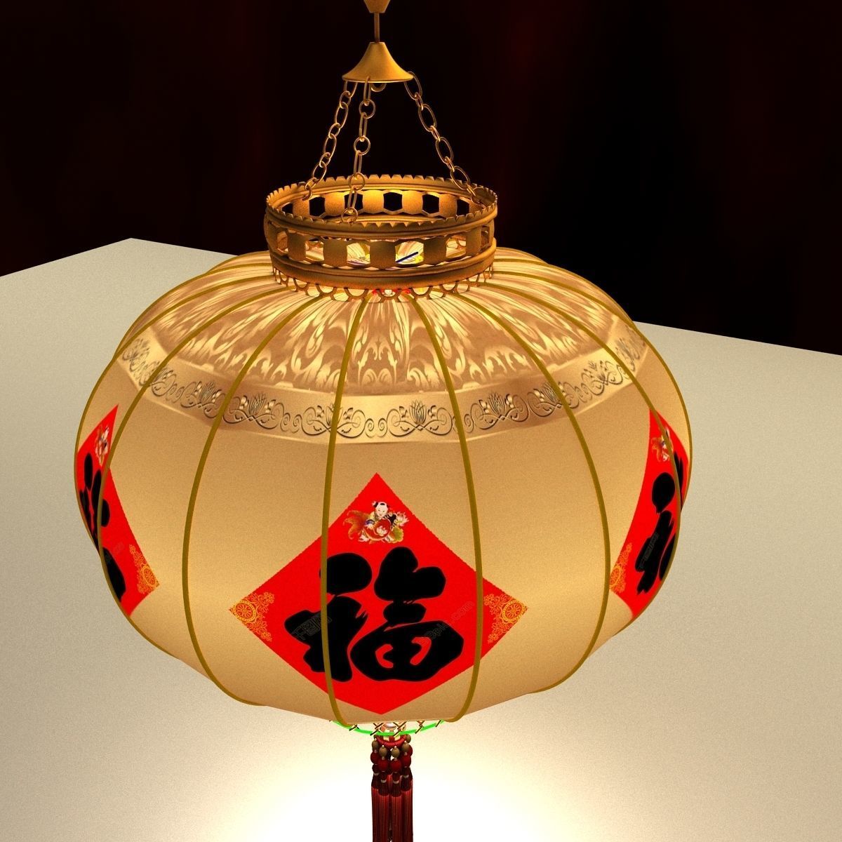 Chinese red lantern 3D model_4