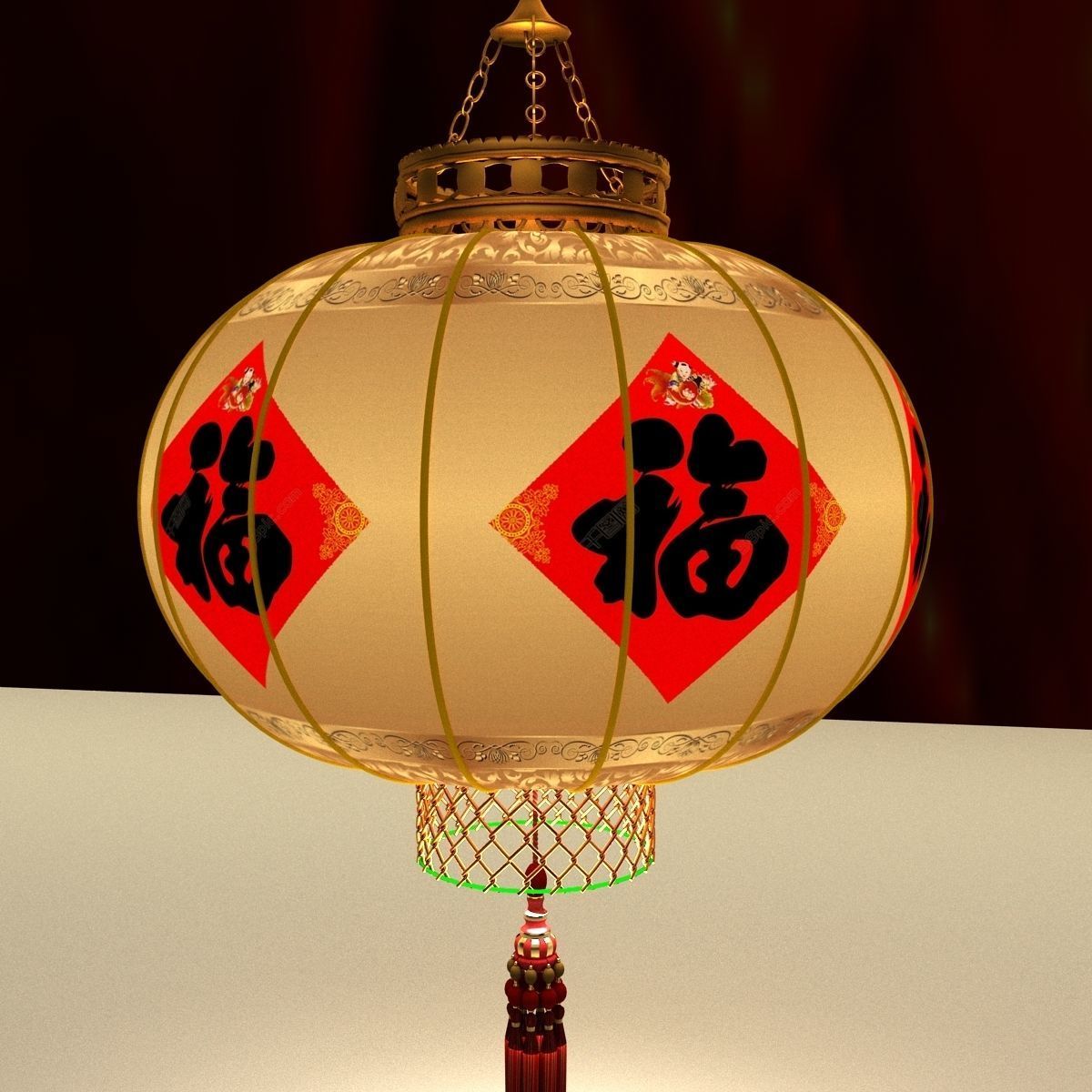 Chinese red lantern 3D model_3