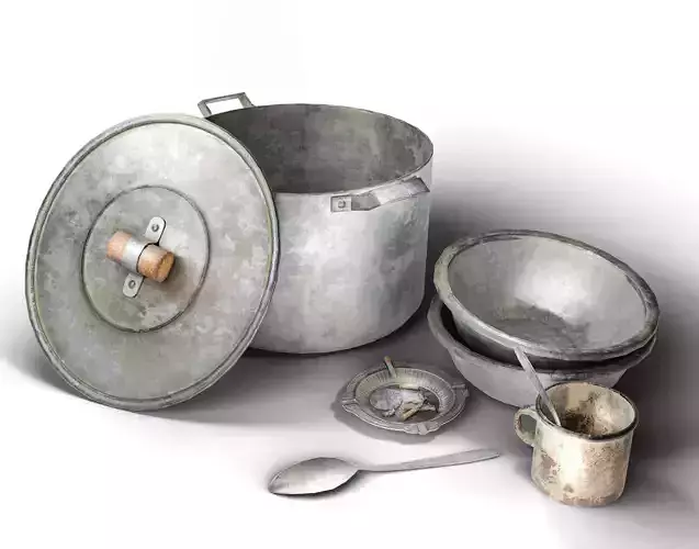 Old metal iron set tableware da1 Low-poly 3D model