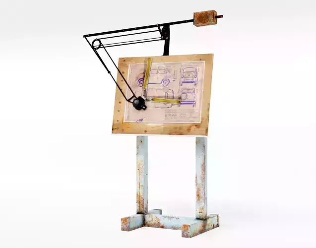 Old damaged drawing board with blueprint list al5 Low-poly 3D model