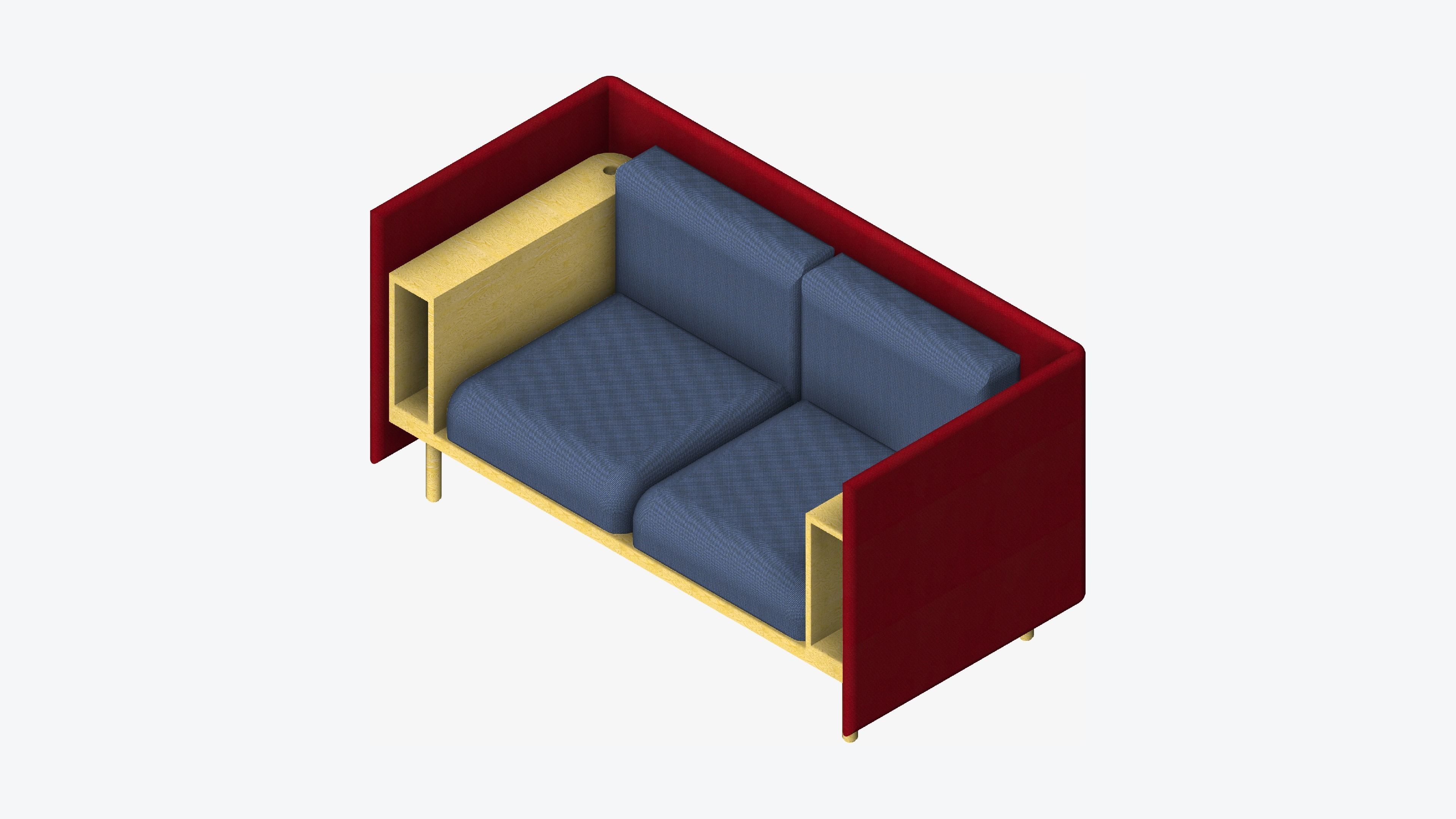 Sofa - Contemporary - Flame - Small - Armrest Shelf Low-poly 3D model_6