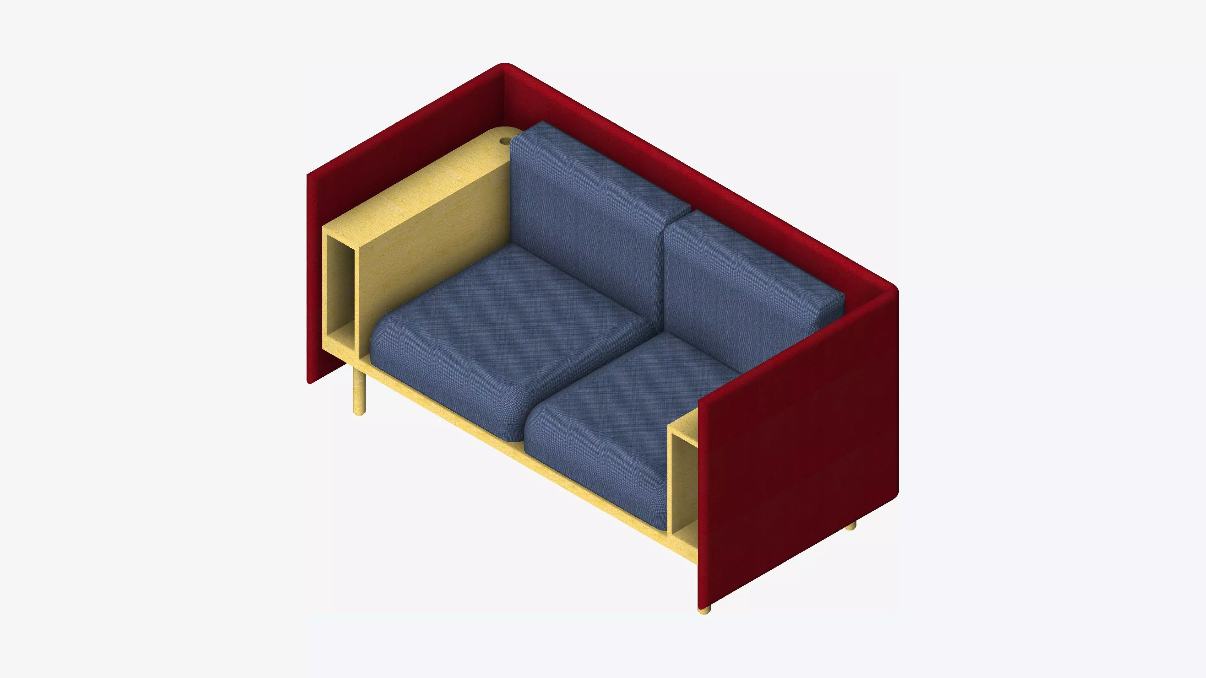 Sofa - Contemporary - Flame - Small - Armrest Shelf Low-poly 3D model_0