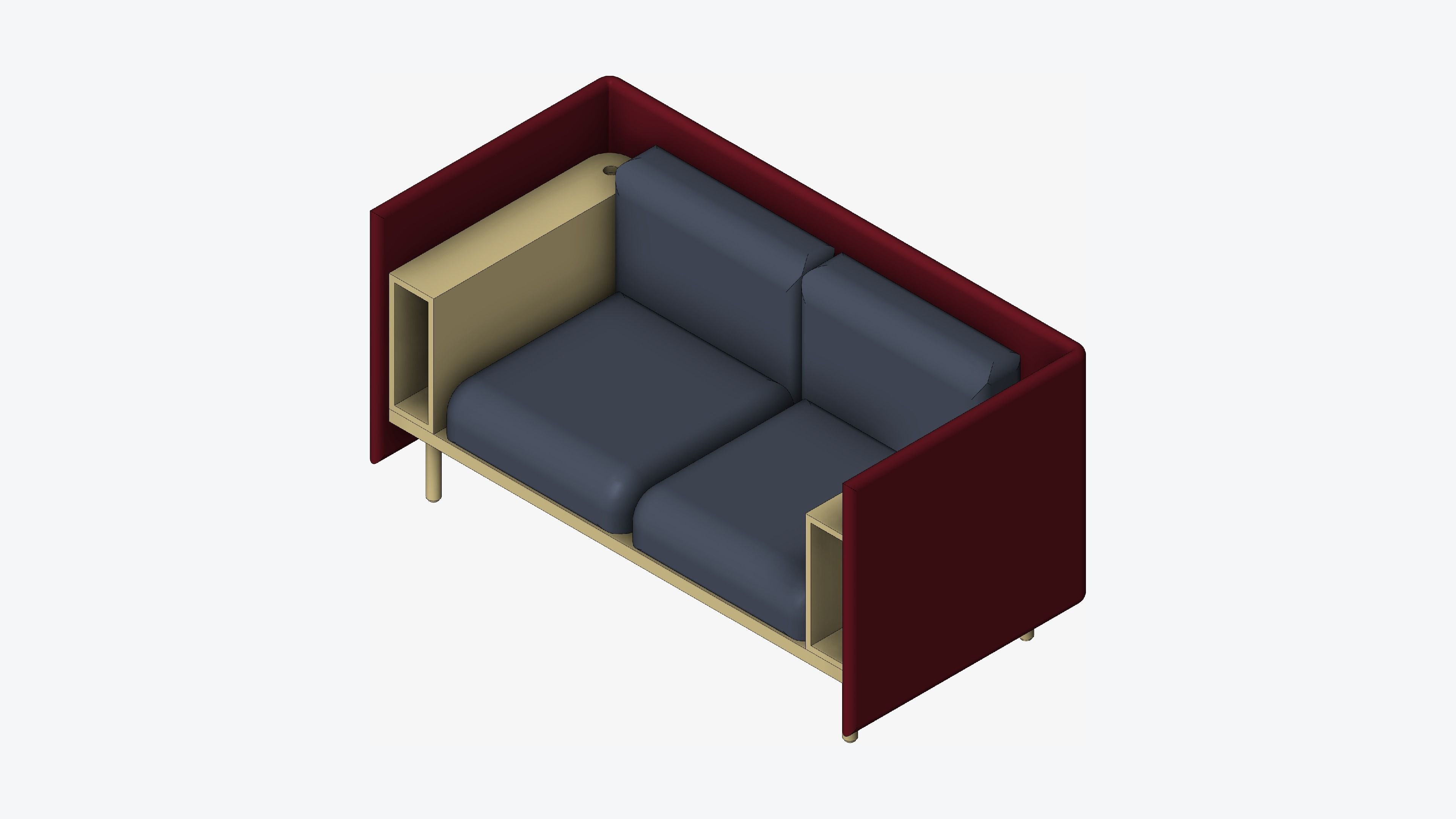 Sofa - Contemporary - Flame - Small - Armrest Shelf Low-poly 3D model_1