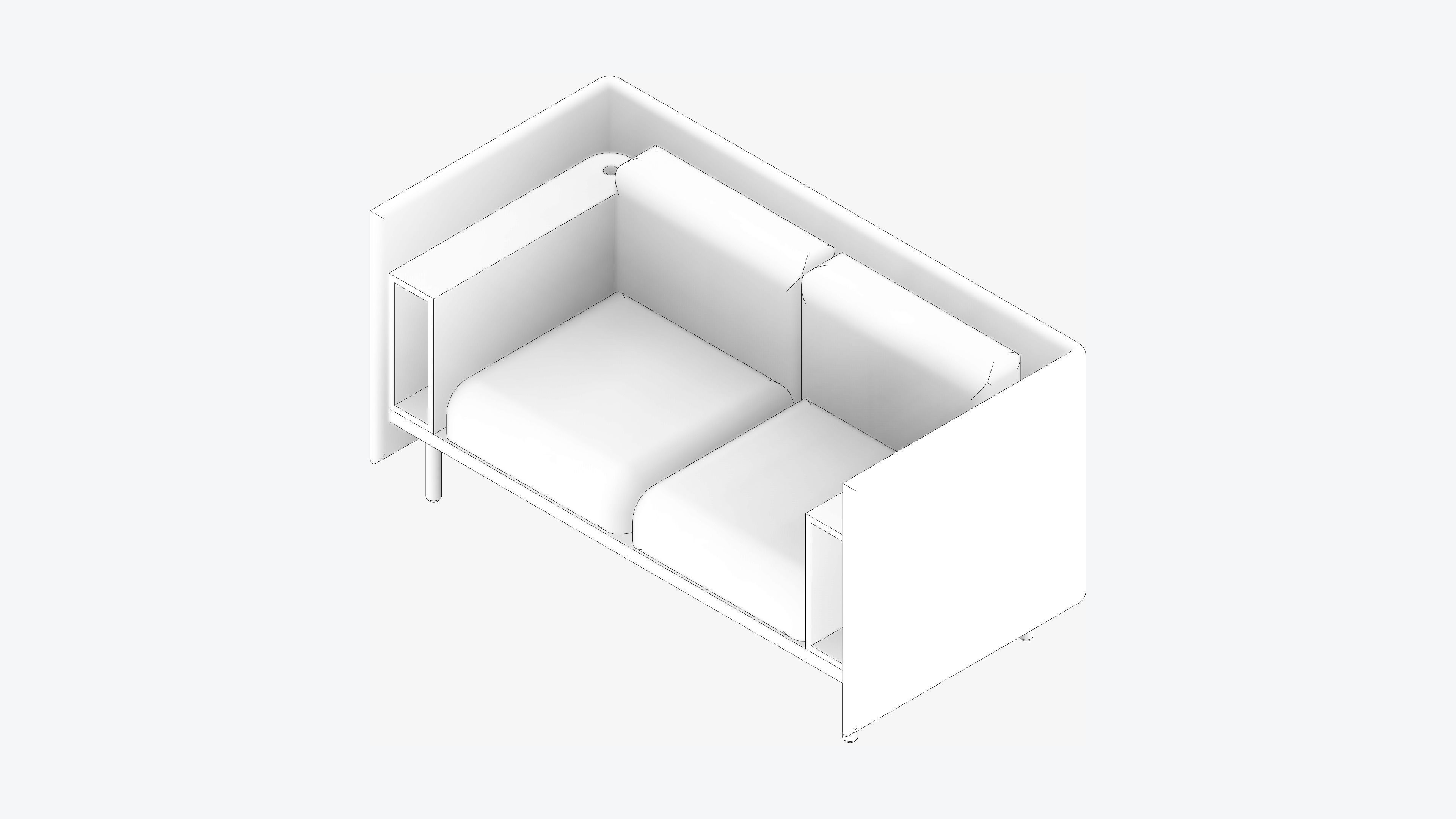 Sofa - Contemporary - Flame - Small - Armrest Shelf Low-poly 3D model_2