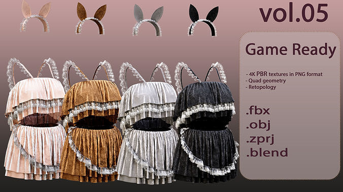 Cute uniform in 4 color -low poly- vol-05 Low-poly 3D model
