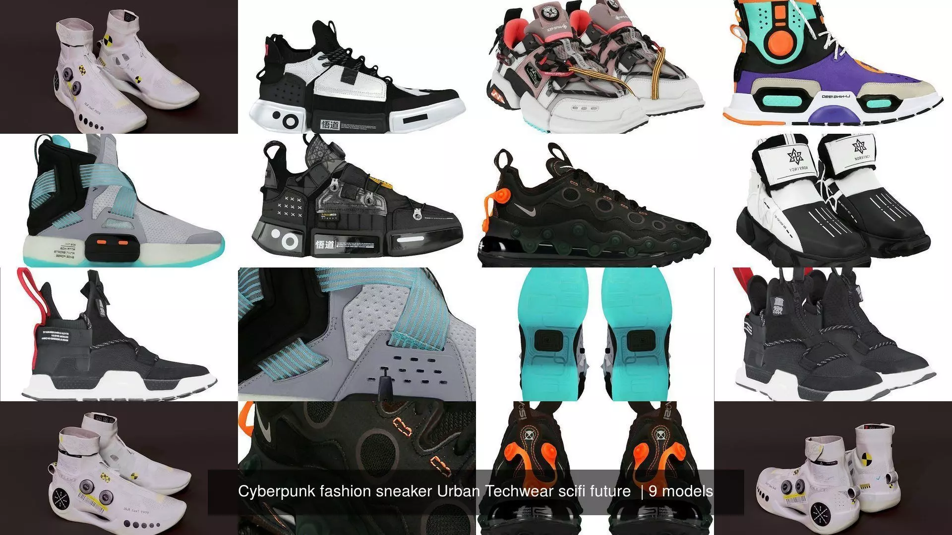 Cyberpunk fashion sneaker Urban Techwear scifi future 3D Model Collection_0