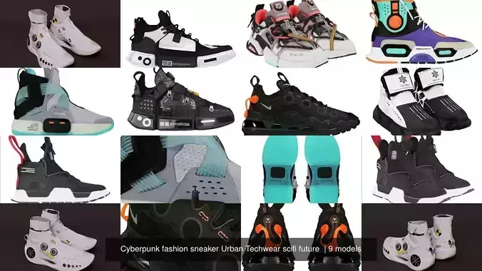 Cyberpunk fashion sneaker Urban Techwear scifi future  3D Model Collection