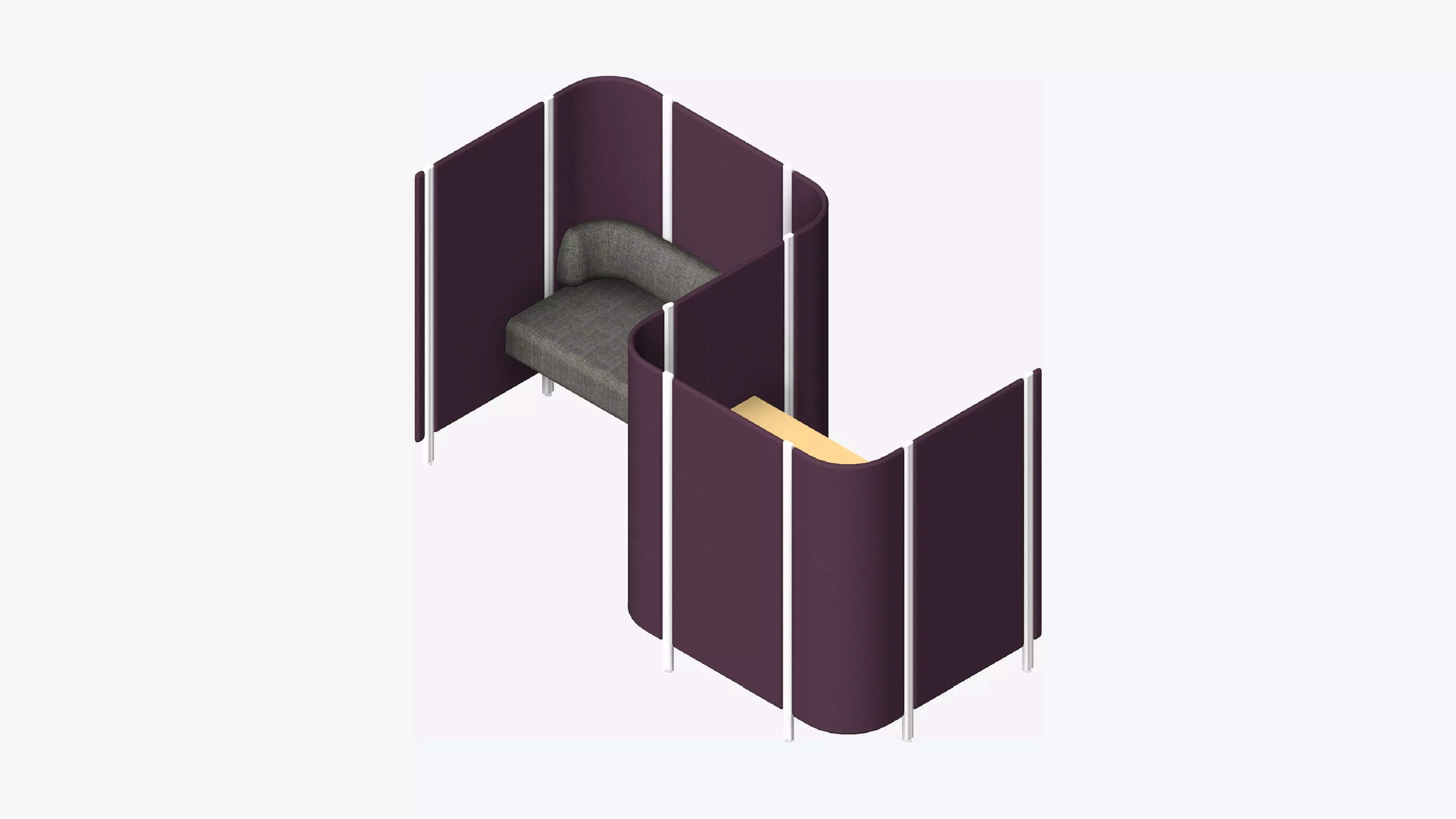 Office Pod - Workspace - Officetec - Open - Side To Side - Seat Low-poly 3D model_0