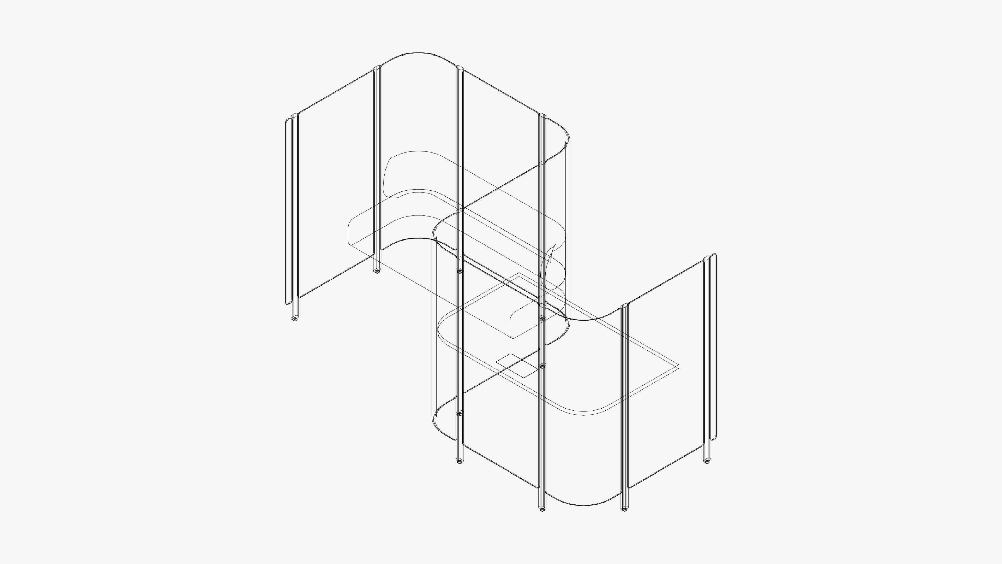 Office Pod - Workspace - Officetec - Open - Side To Side - Seat Low-poly 3D model_3