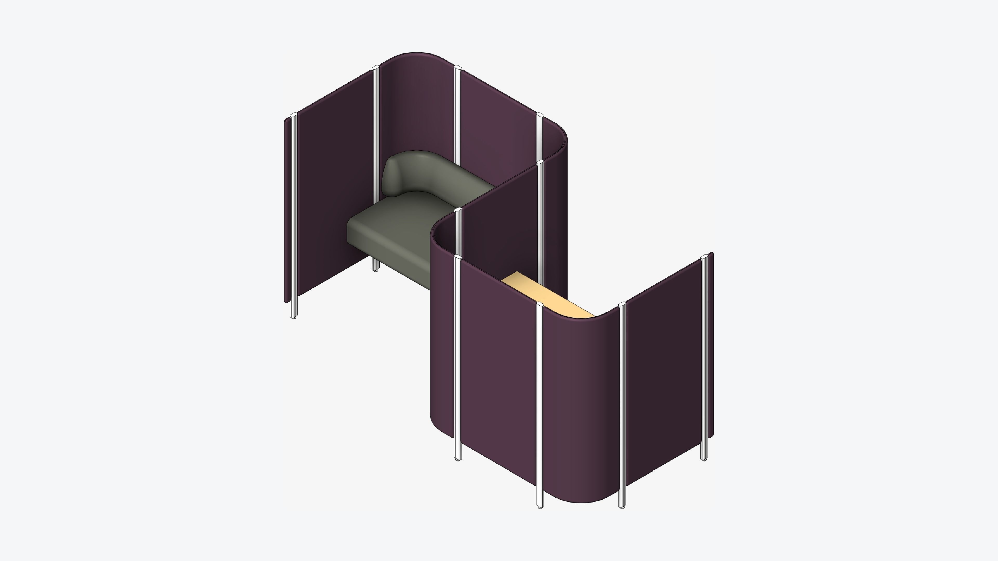 Office Pod - Workspace - Officetec - Open - Side To Side - Seat Low-poly 3D model_1