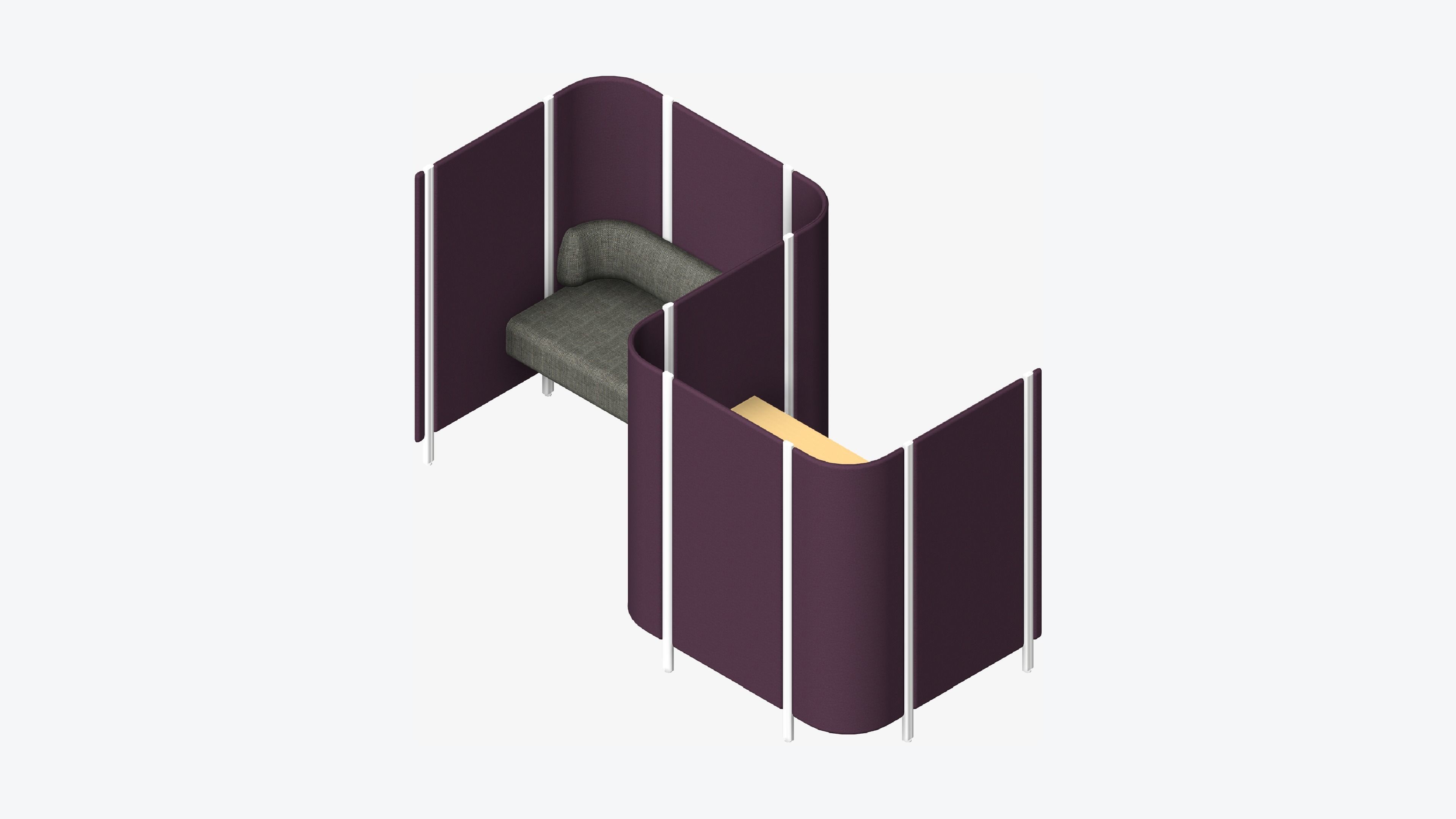 Office Pod - Workspace - Officetec - Open - Side To Side - Seat Low-poly 3D model_6