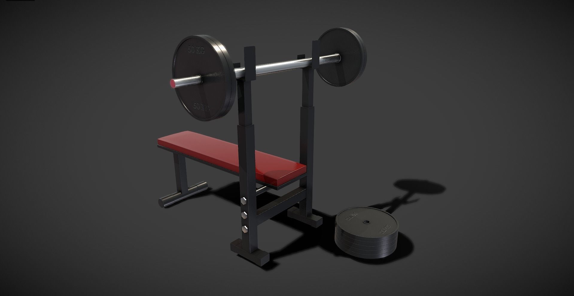 Gym Bench Low-poly 3D model_3