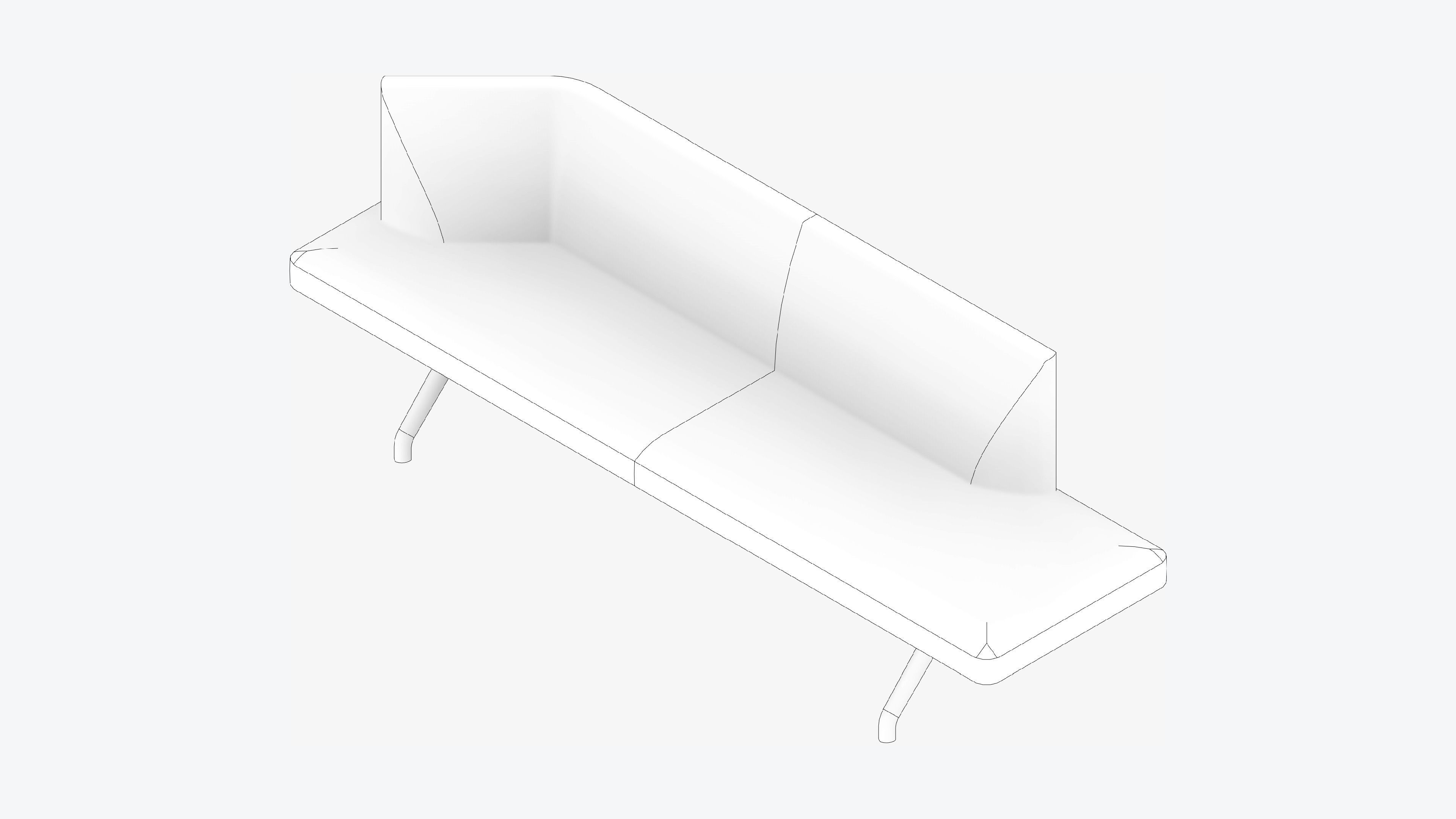 Seat - Bench - Worksmart - Backrest Bent Low-poly 3D model_2