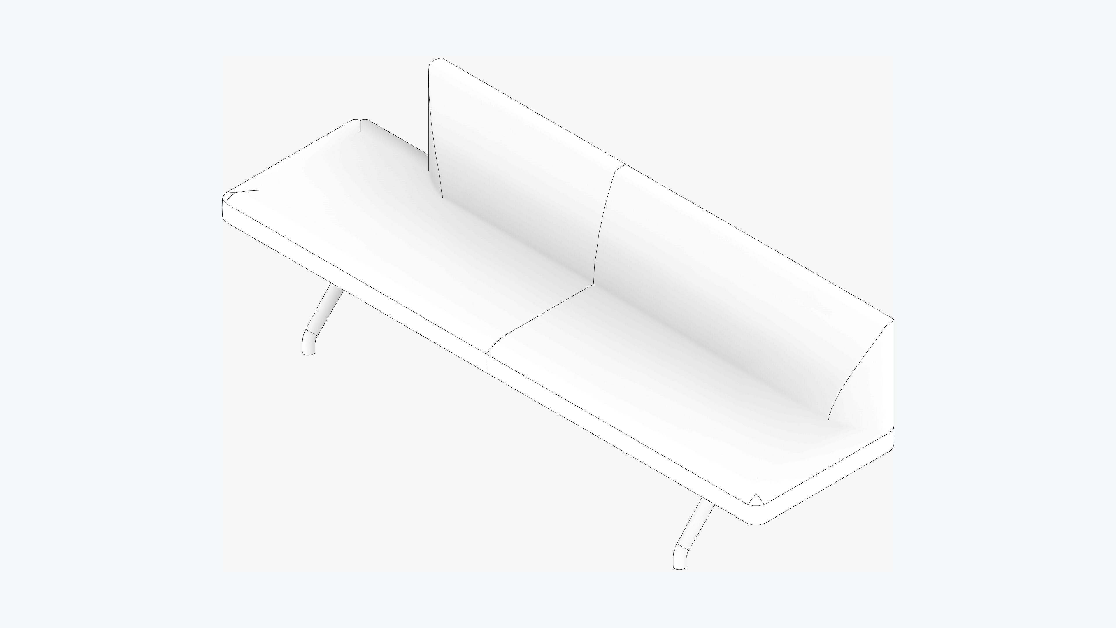 Seat - Bench - Worksmart - Backrest Low Open End Low-poly 3D model_2