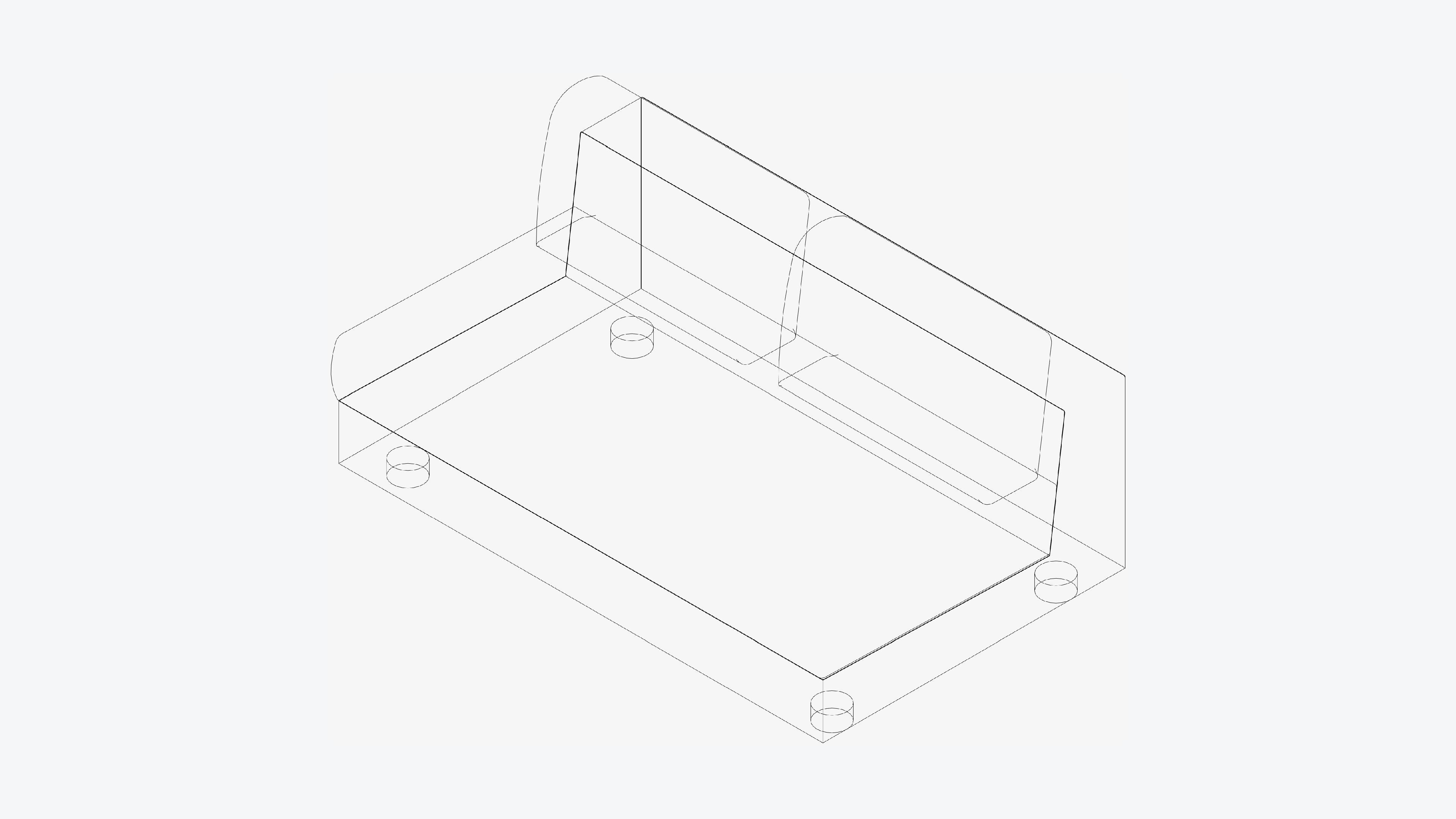 Seat - Sofa - Simplicity - Comfort - Double - No Arm Low-poly 3D model_3